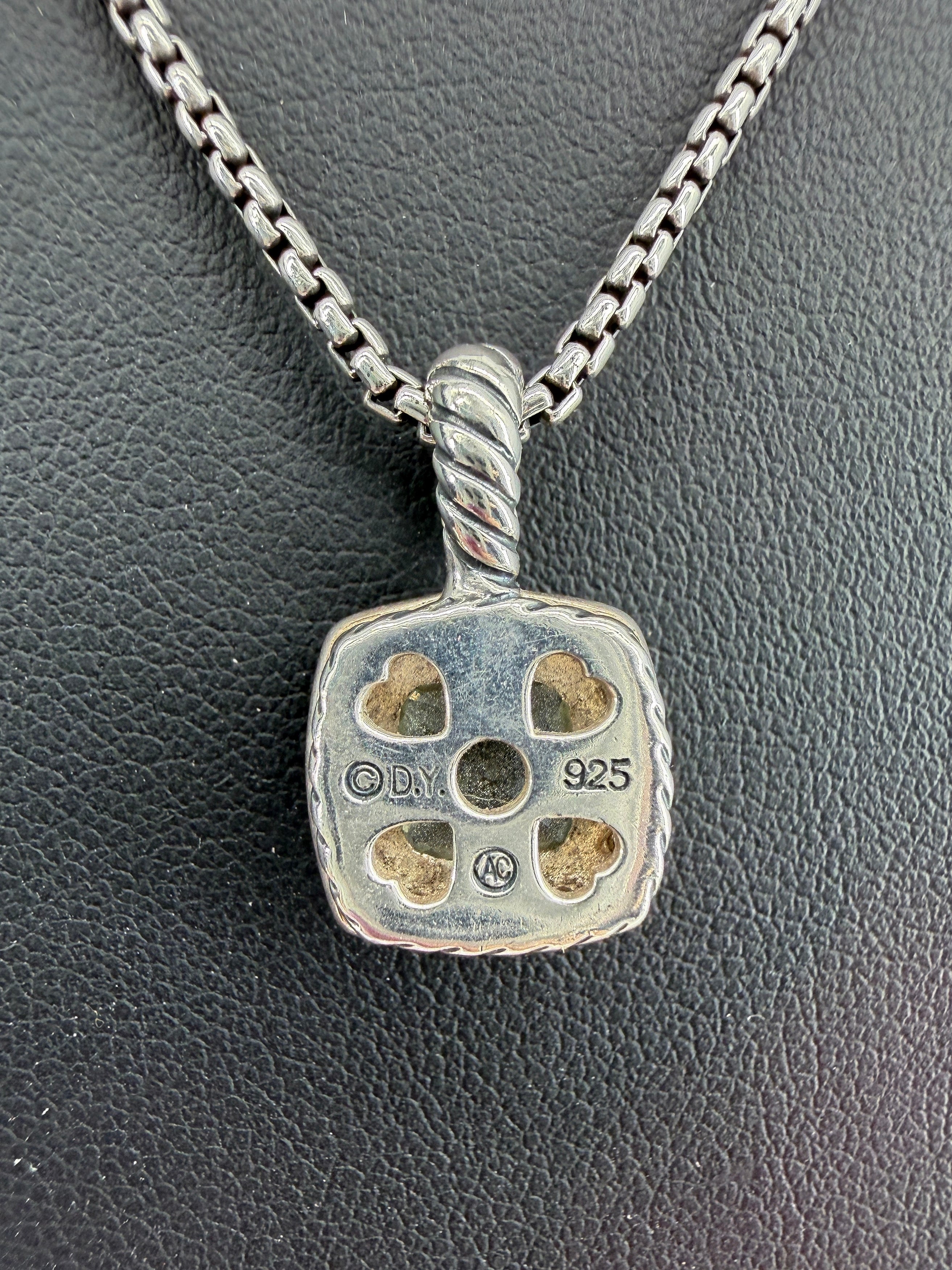 David Yurman sterling silver petite Albion prasiolite diamond pendant necklace