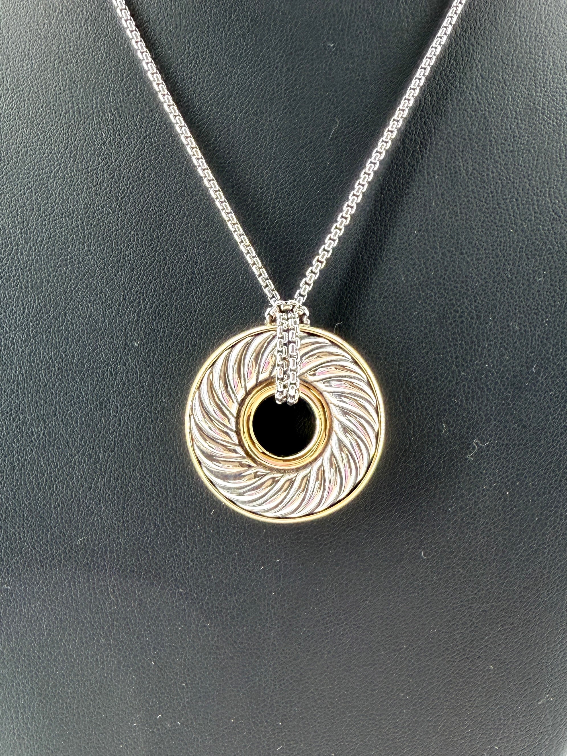 David Yurman sterling silver, 18k yellow gold carved pendant necklace