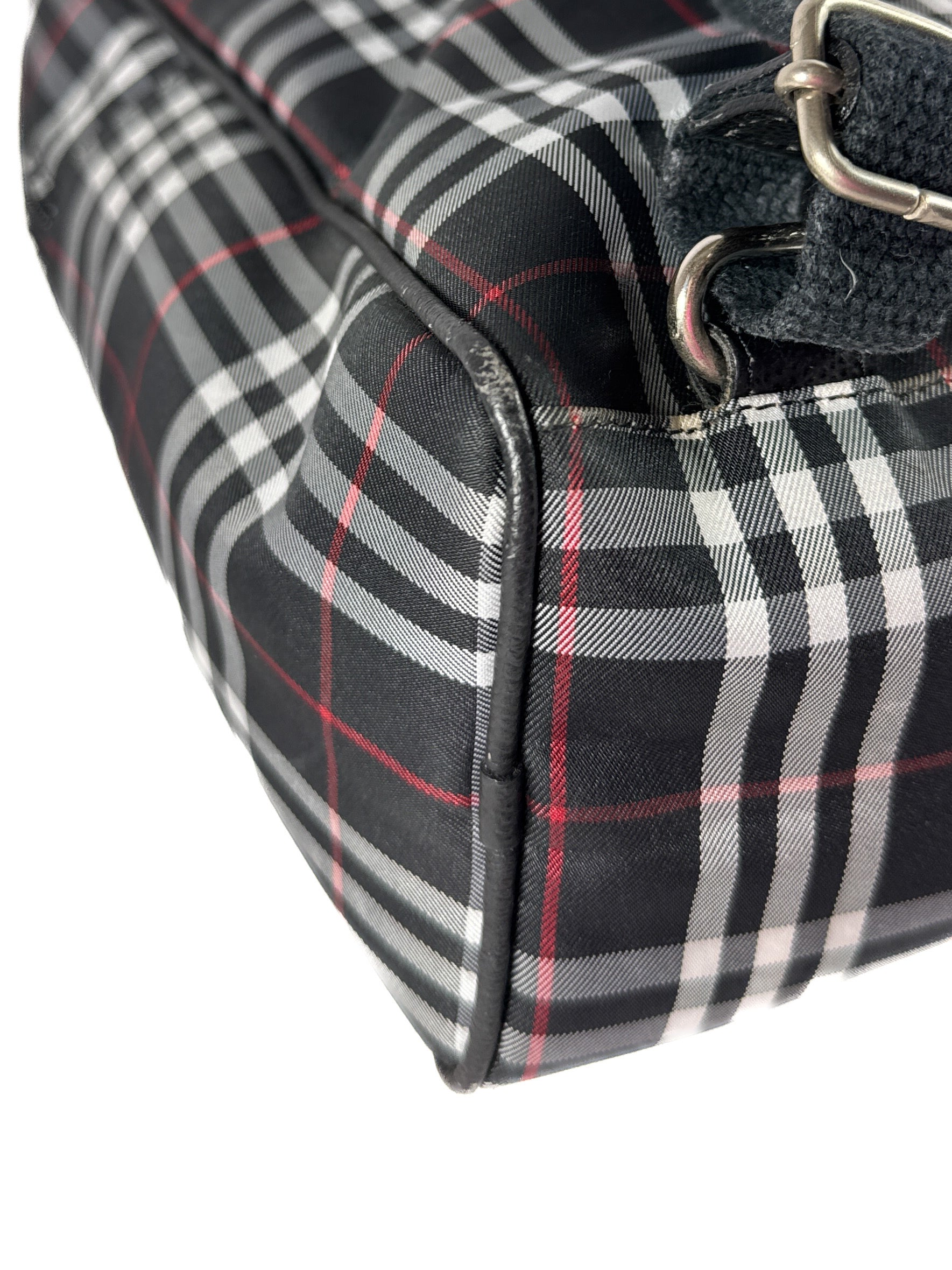 Burberry black, white, red plaid nylon backpack