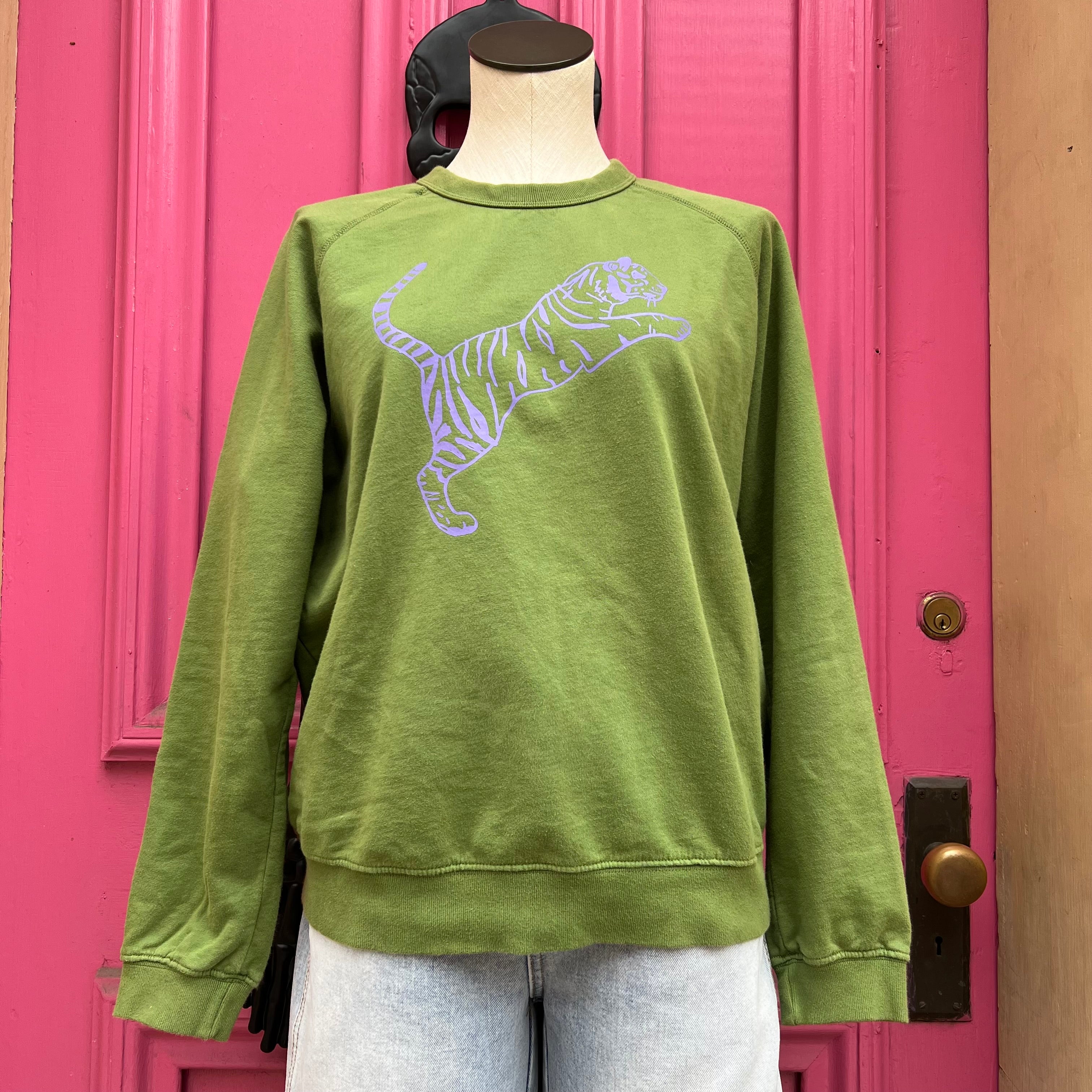 Clare V green purple Tiger pullover size M AS IS