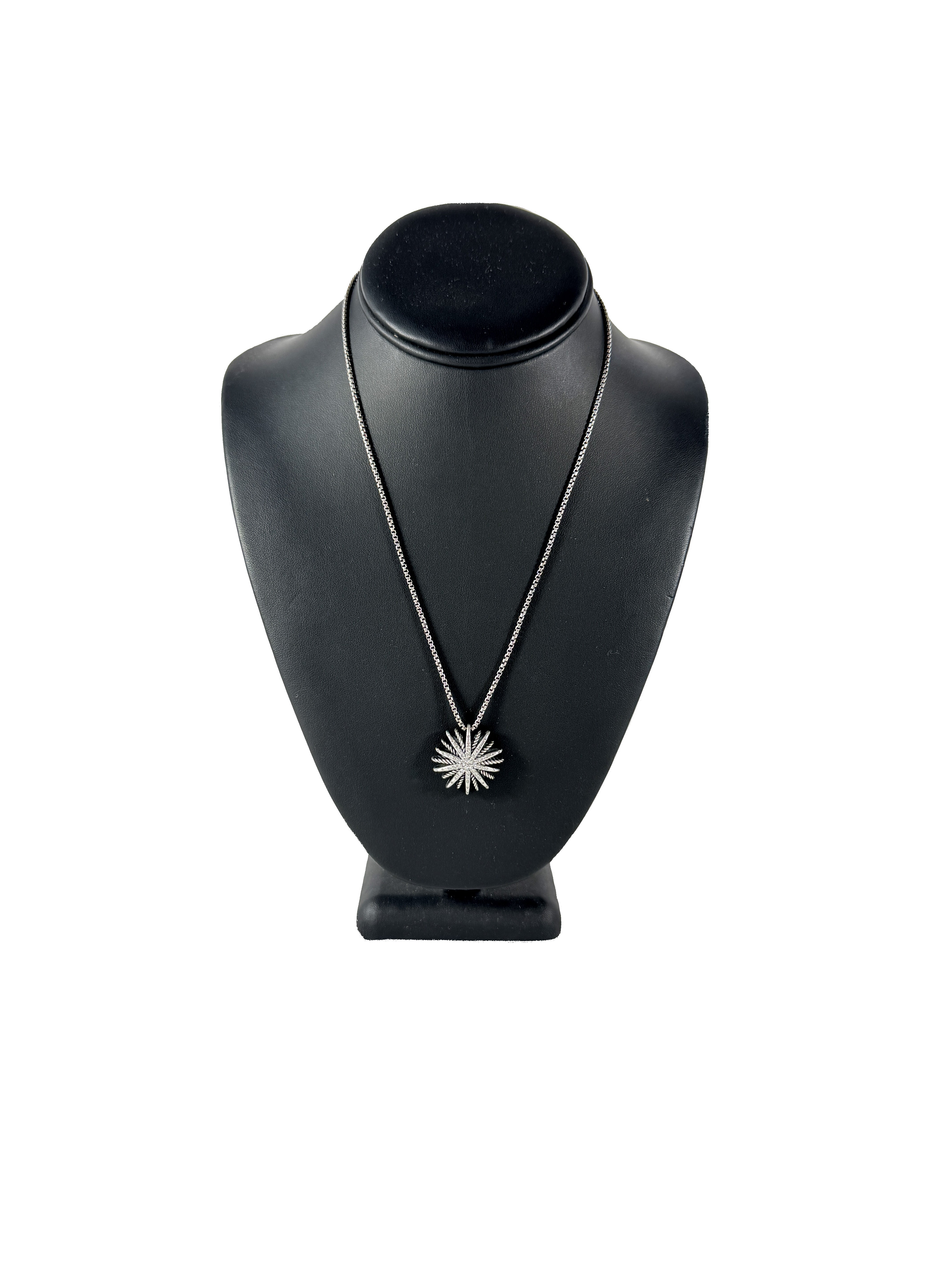 David Yurman sterling silver diamond starburst necklace