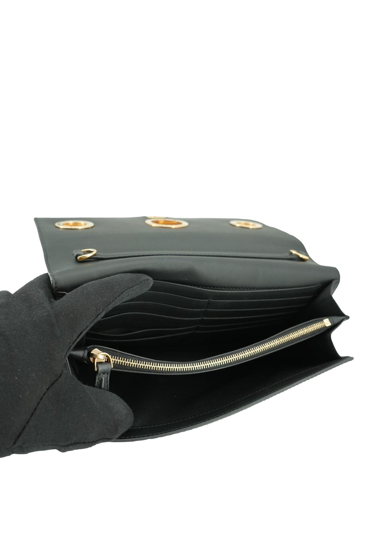 Fendi black leather floral chain wallet 8BS004 A0KZ 179-8210