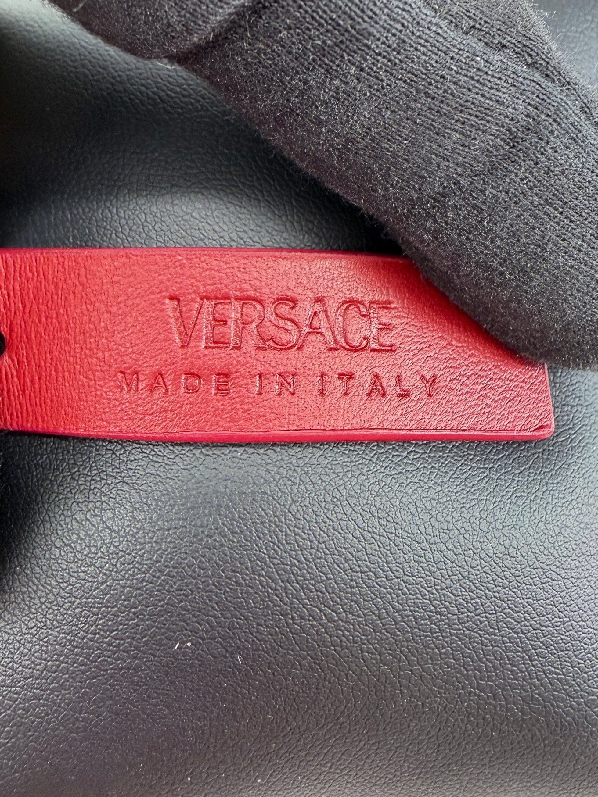 Versace red leather Greca bracelet