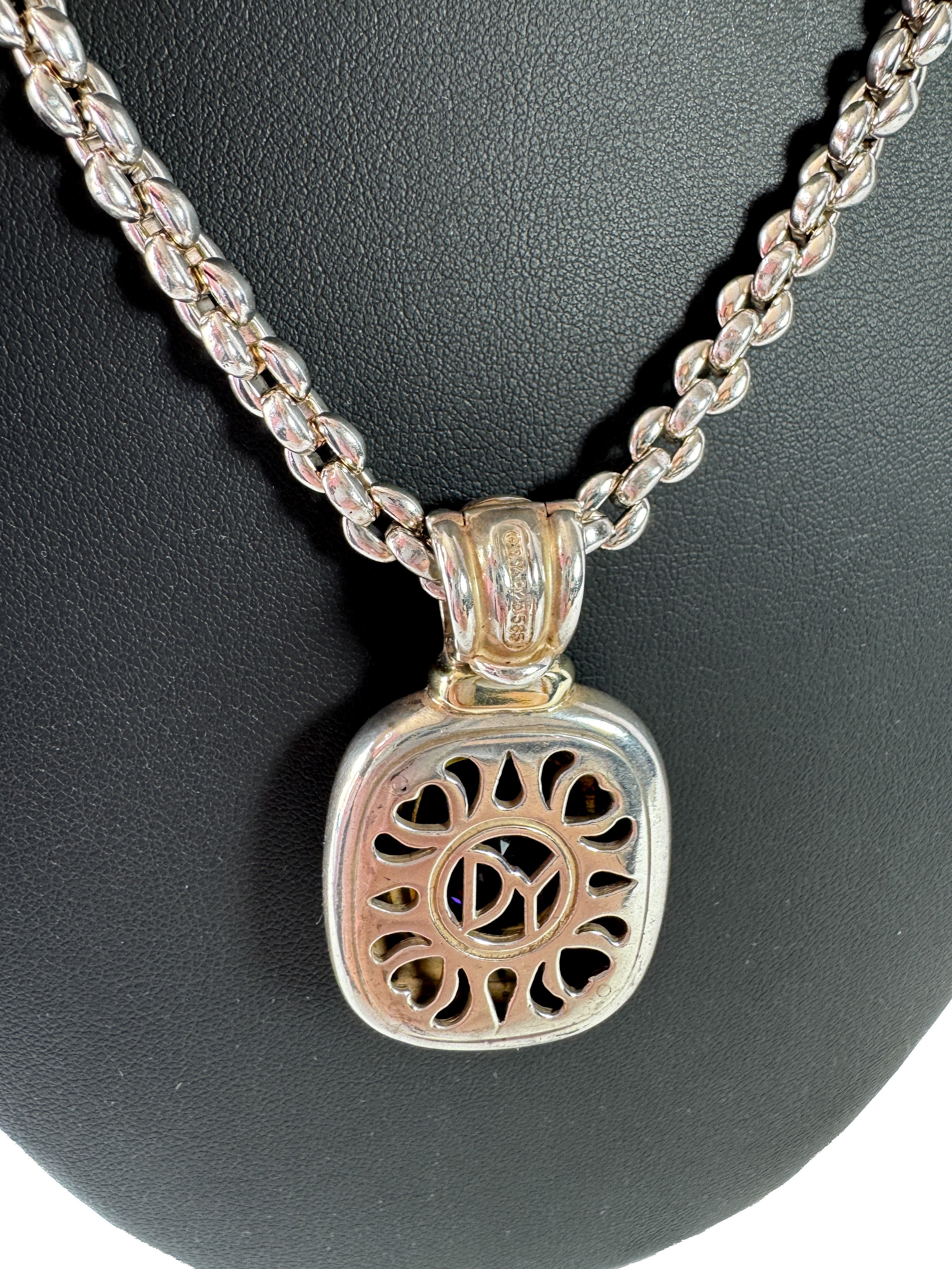 David Yurman sterling silver, 14k gold, Amethyst Albion pendant necklace