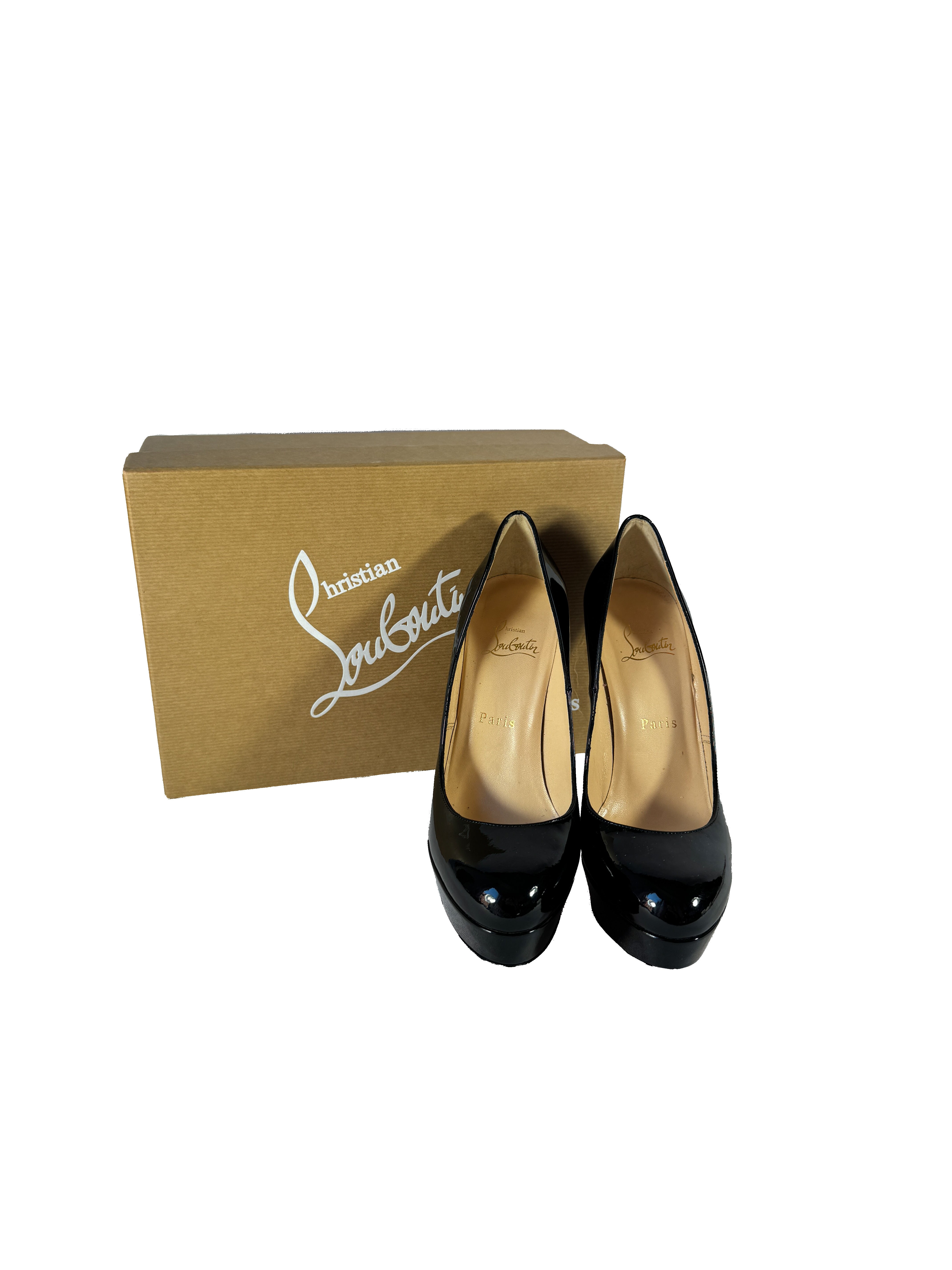 Christian Louboutin black patent leather Bianca pumps 140 size 38