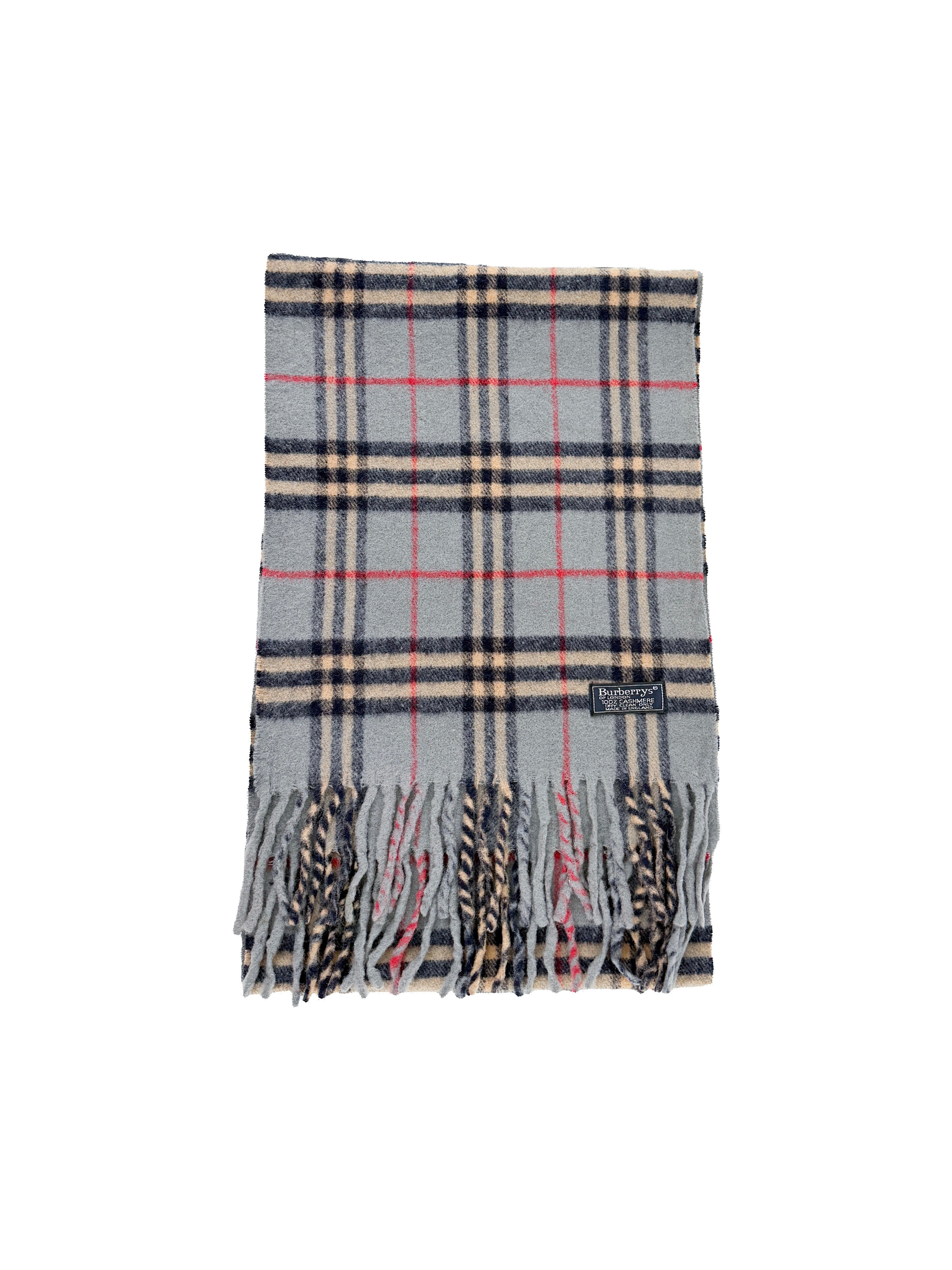 Burberry gray/blue, navy, red, beige plaid cashmere vintage scarf