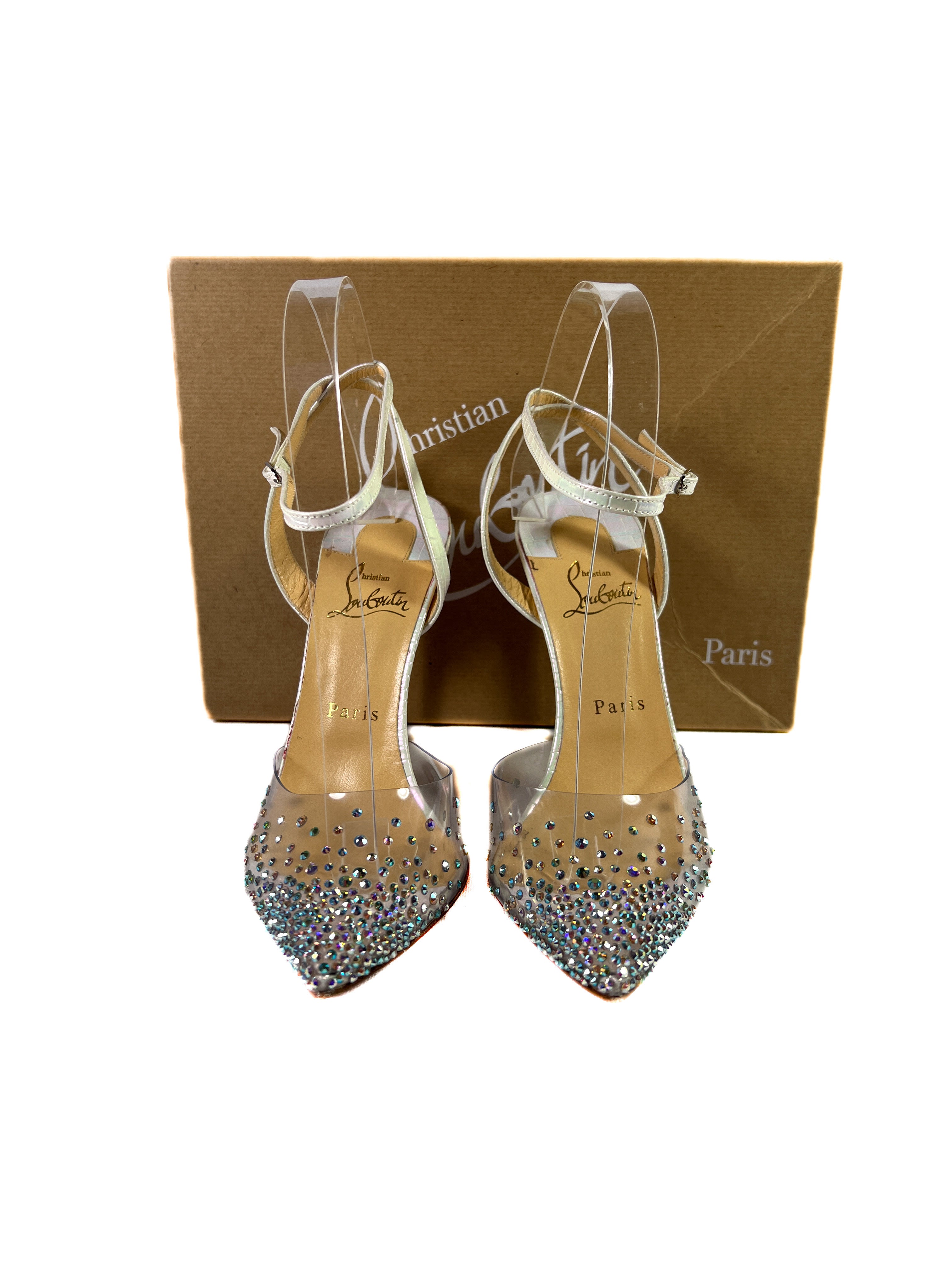 Christian Louboutin spikaqueen white croc embossed pumps size 39