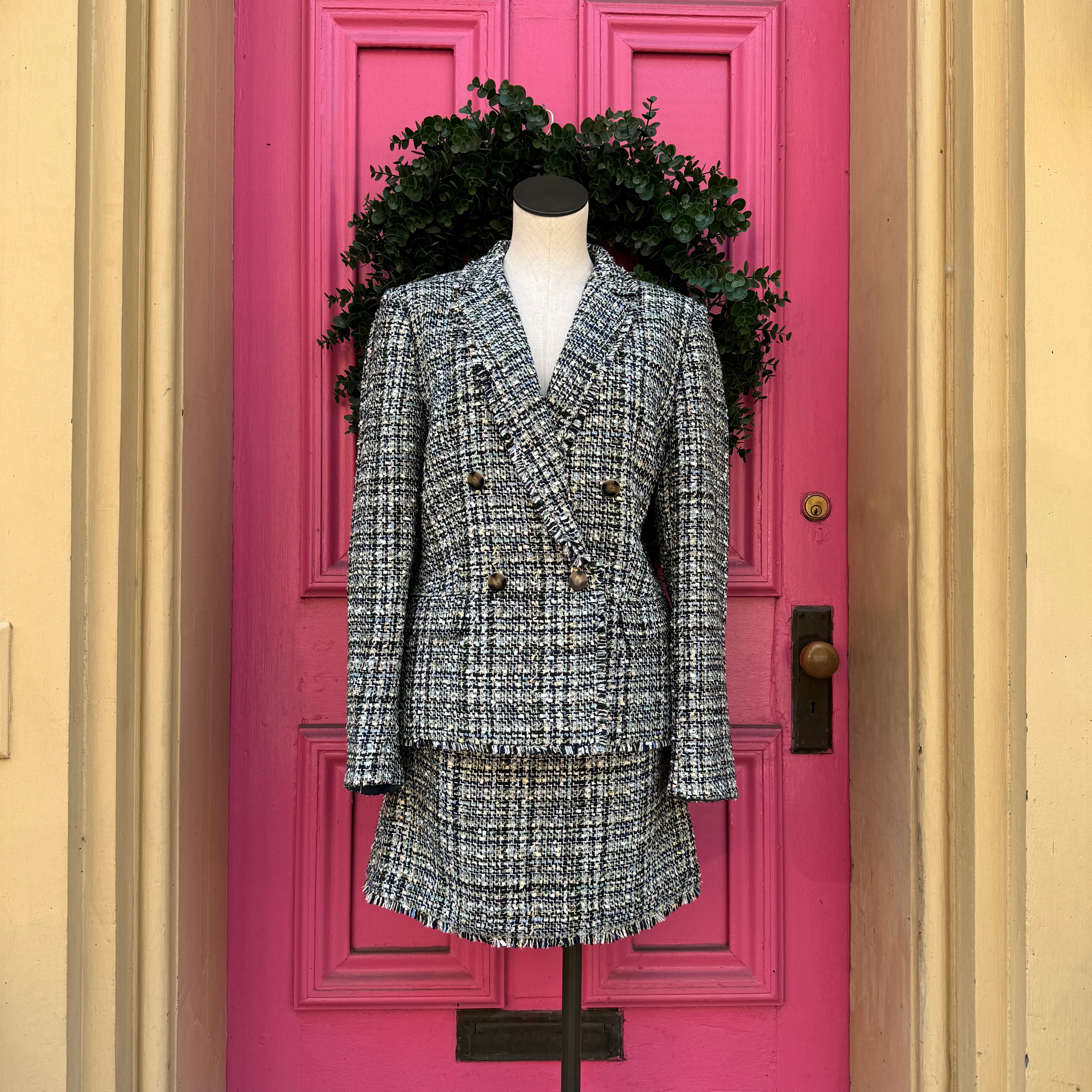 Ann Taylor blue green tweed suit size 14/12P NWT