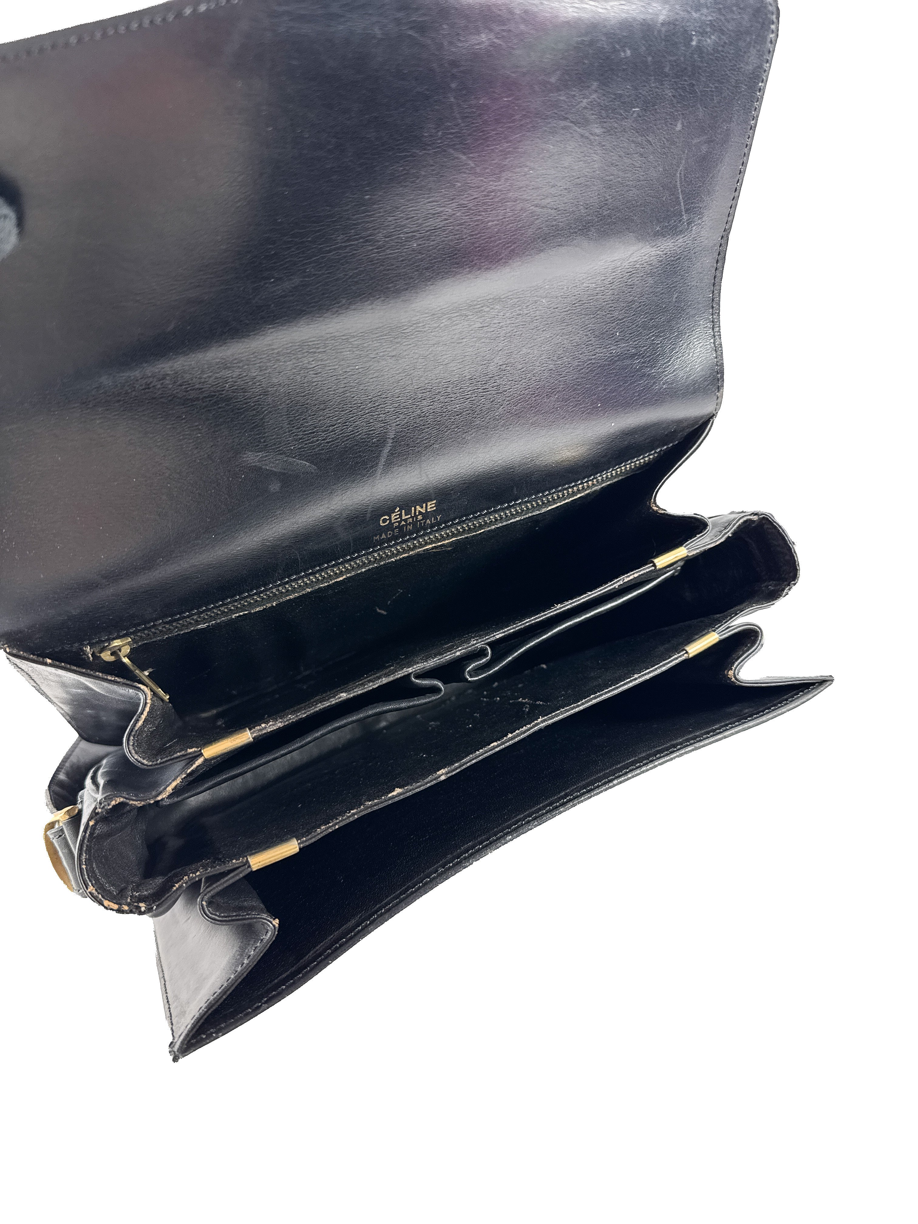 Celine black vintage 1970s carriage shoulder bag