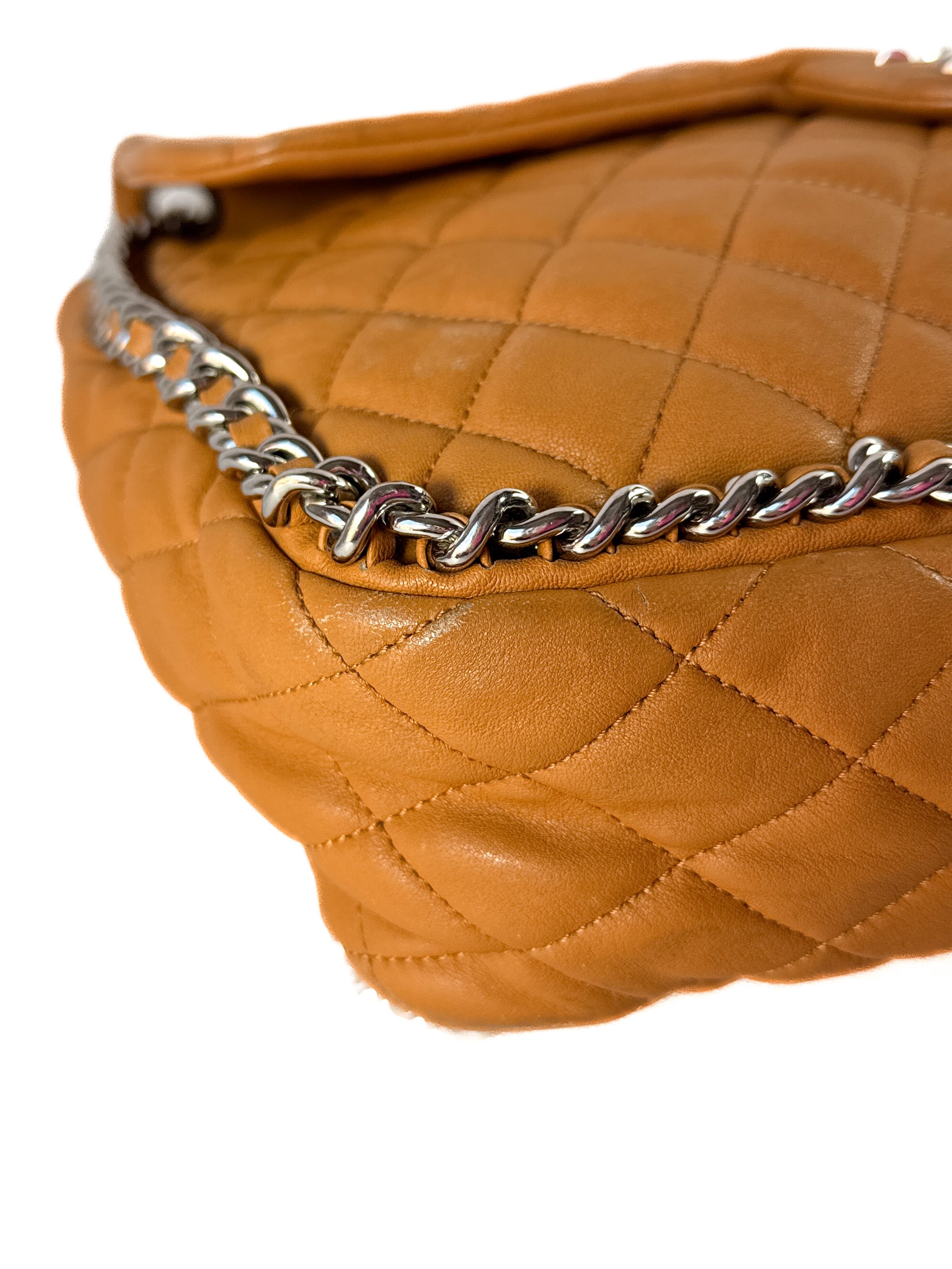 Chanel brown quilted chain around maxi flap shoulder bag 17236173