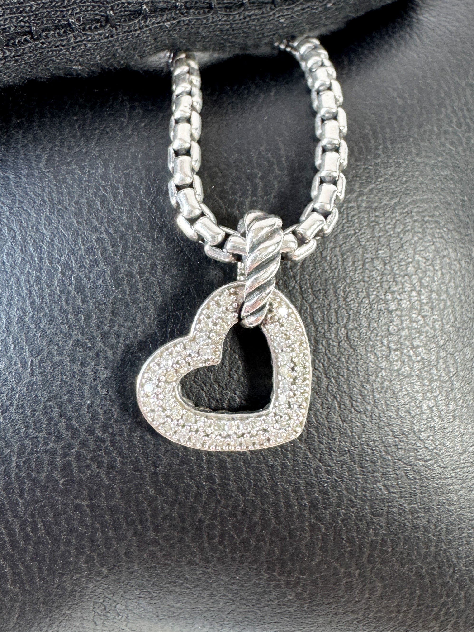 David Yurman sterling silver diamond heart pendant necklace