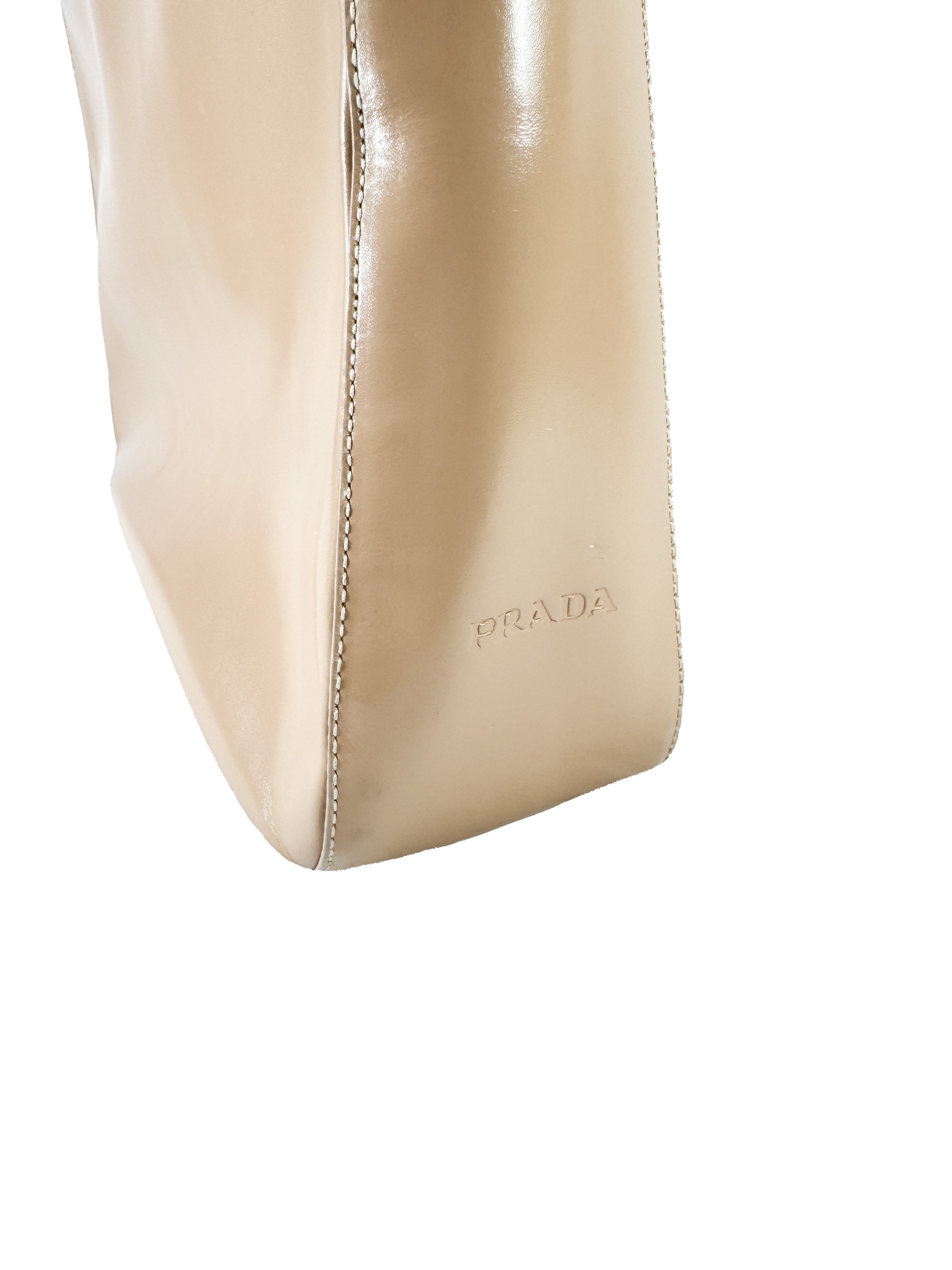 Prada beige patent leather Vitello Acciaio hobo 50