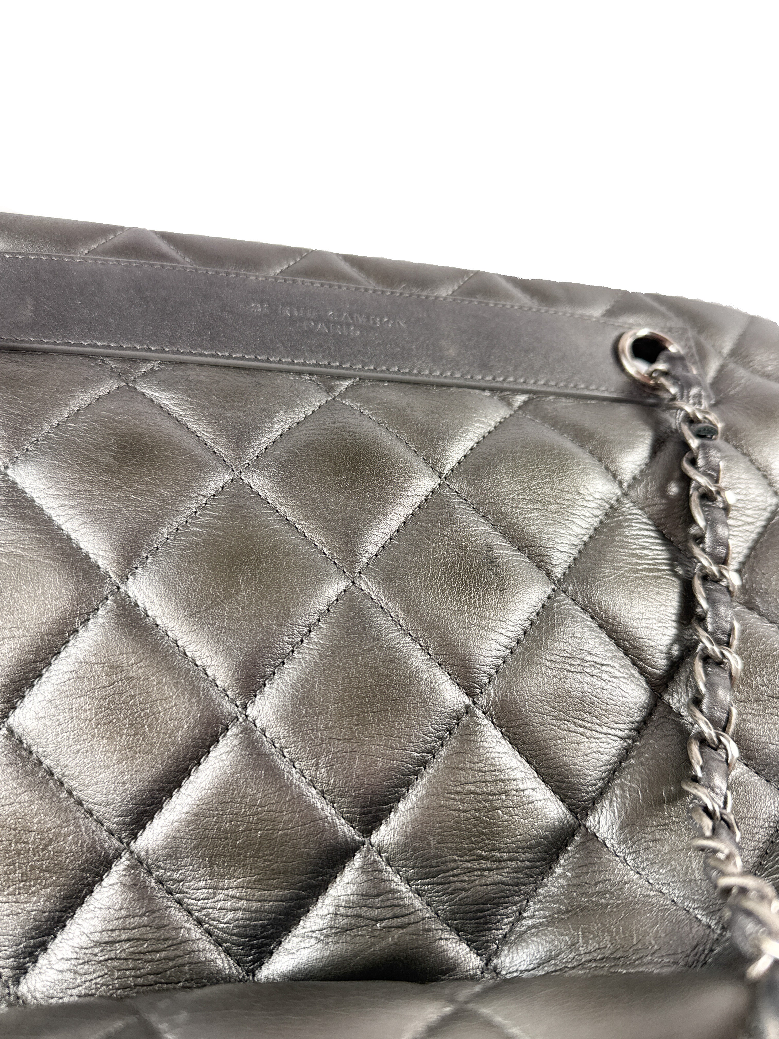 Chanel dark silver quilted large trendy shopping tote 21647644