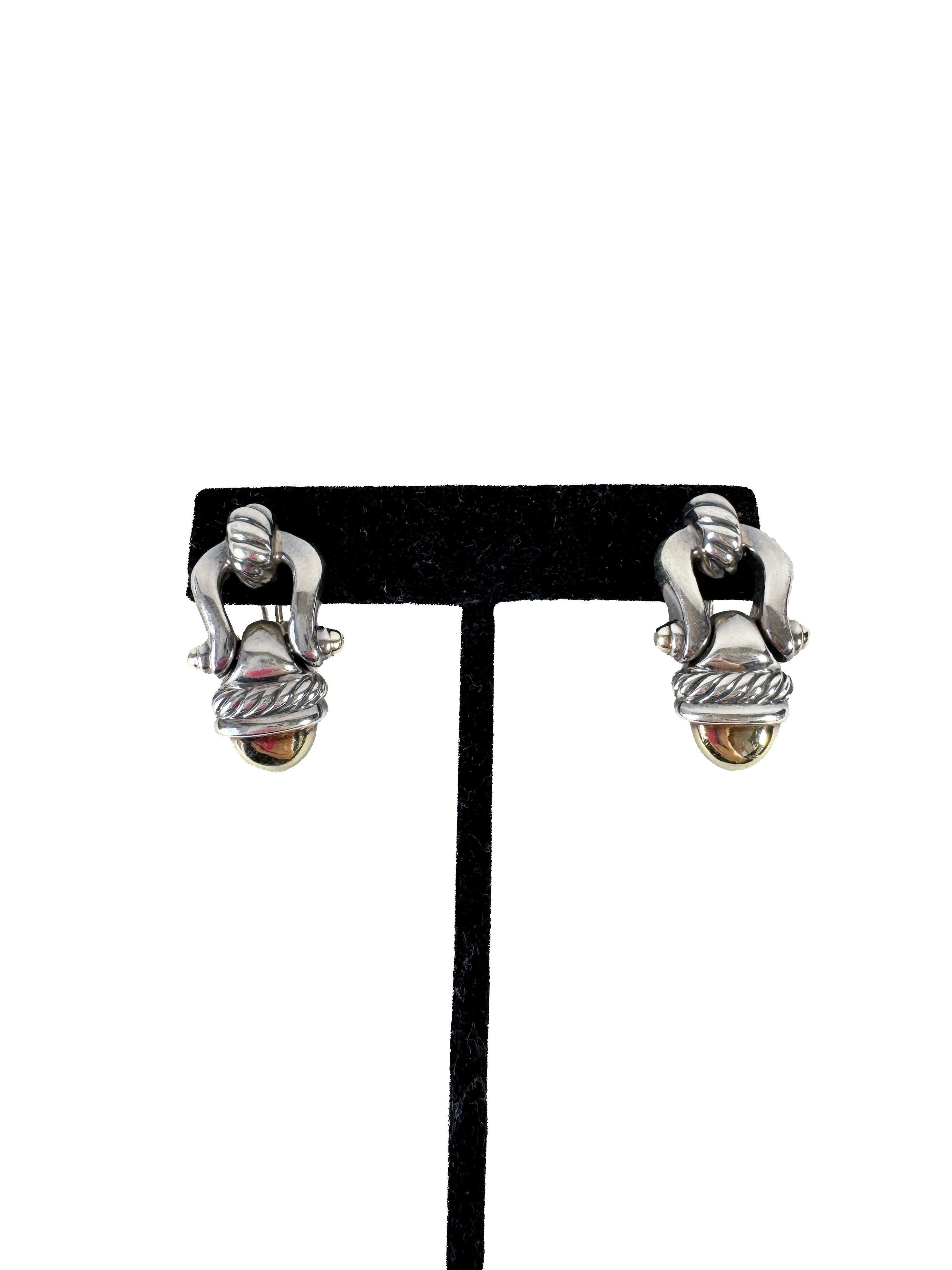 David Yurman sterling silver 14k gold buckle drop earrings