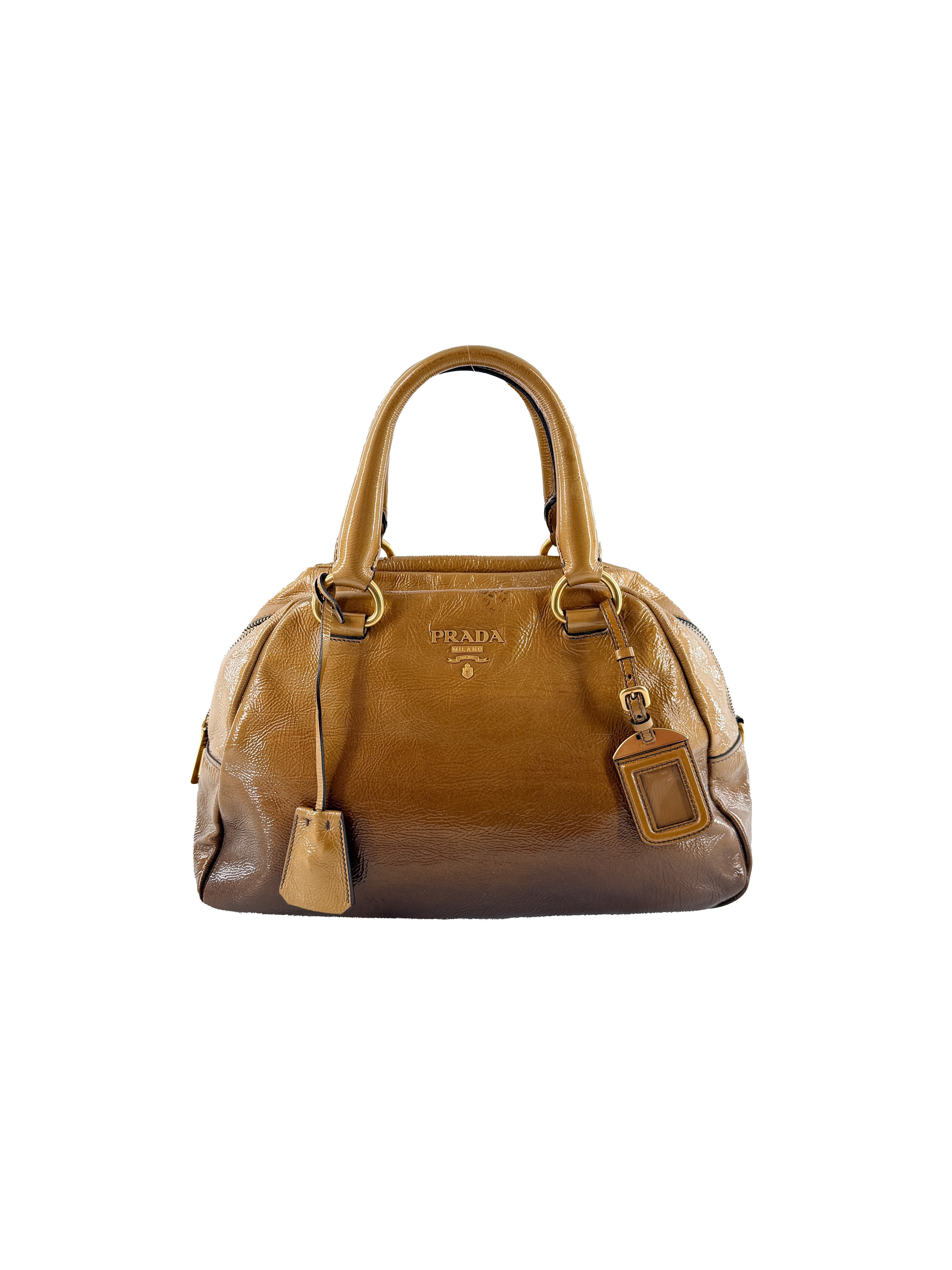 Prada brown Vernice sfumato handle bag 129