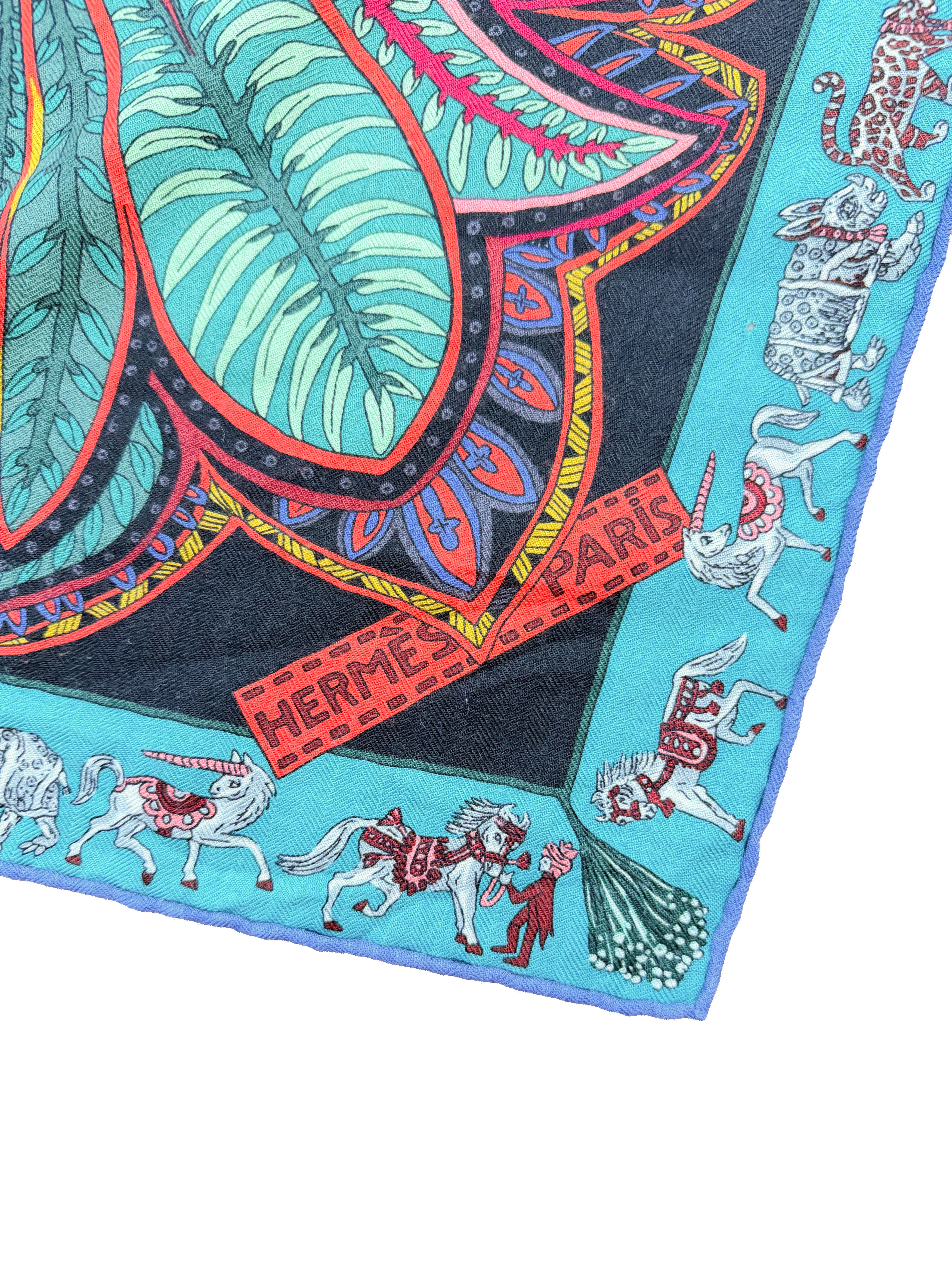 Hermès 140cm Le Jardin de la Maharani cashmere silk scarf