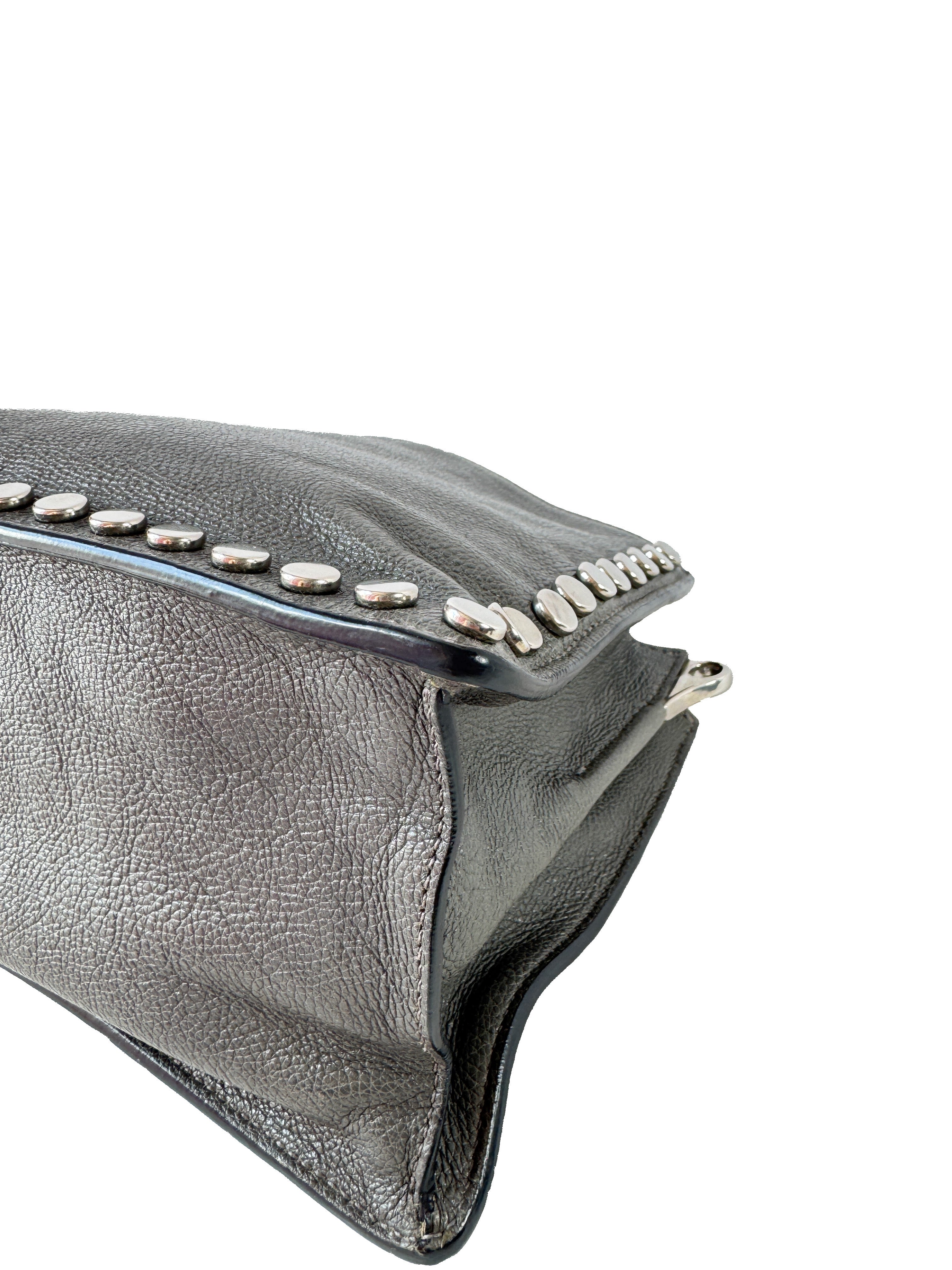 Prada gray leather studded Etiquette crossbody bag