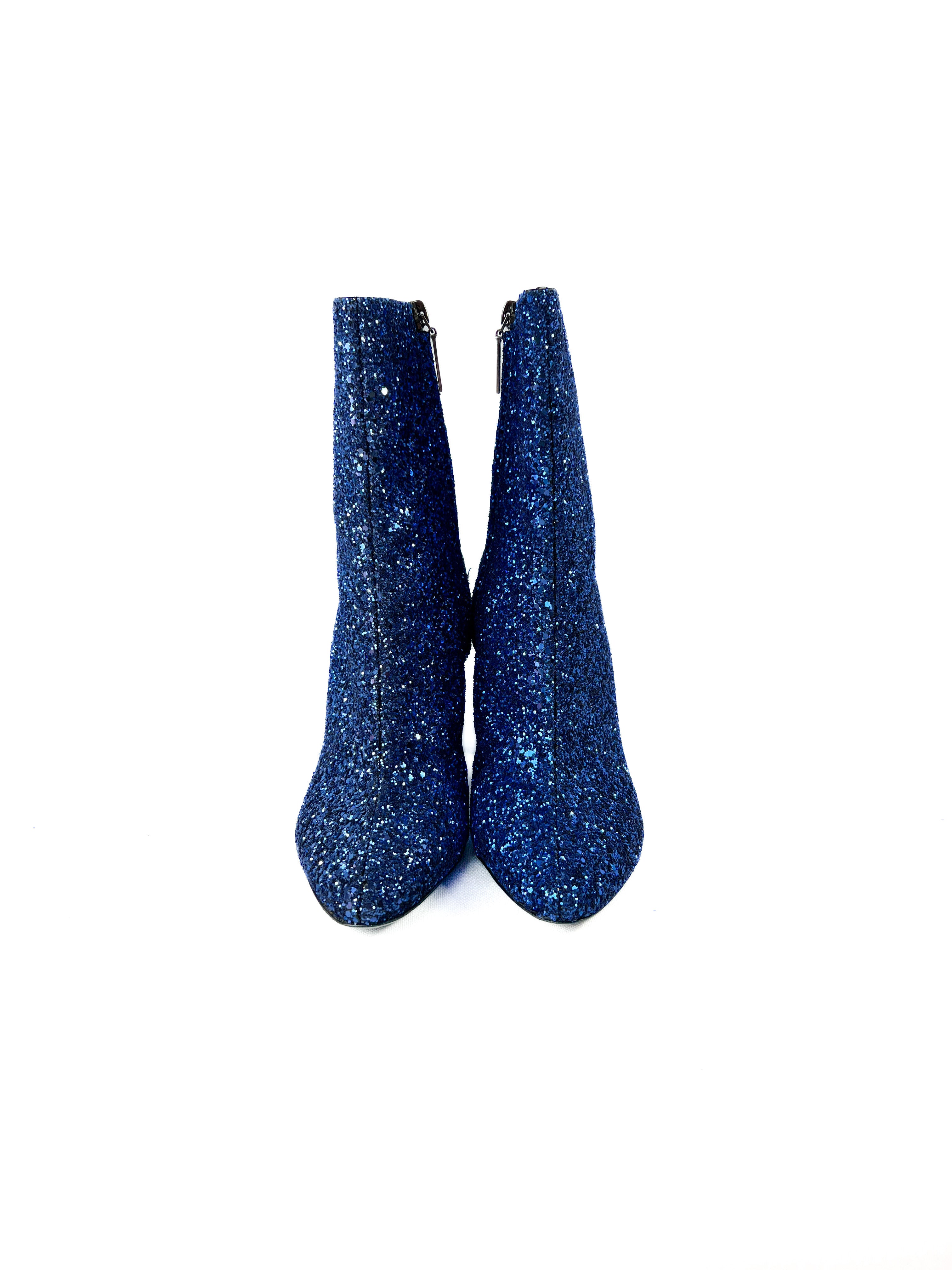 Saint Laurent blue glitter heeled Lou boots size 38.5 BOX NEW