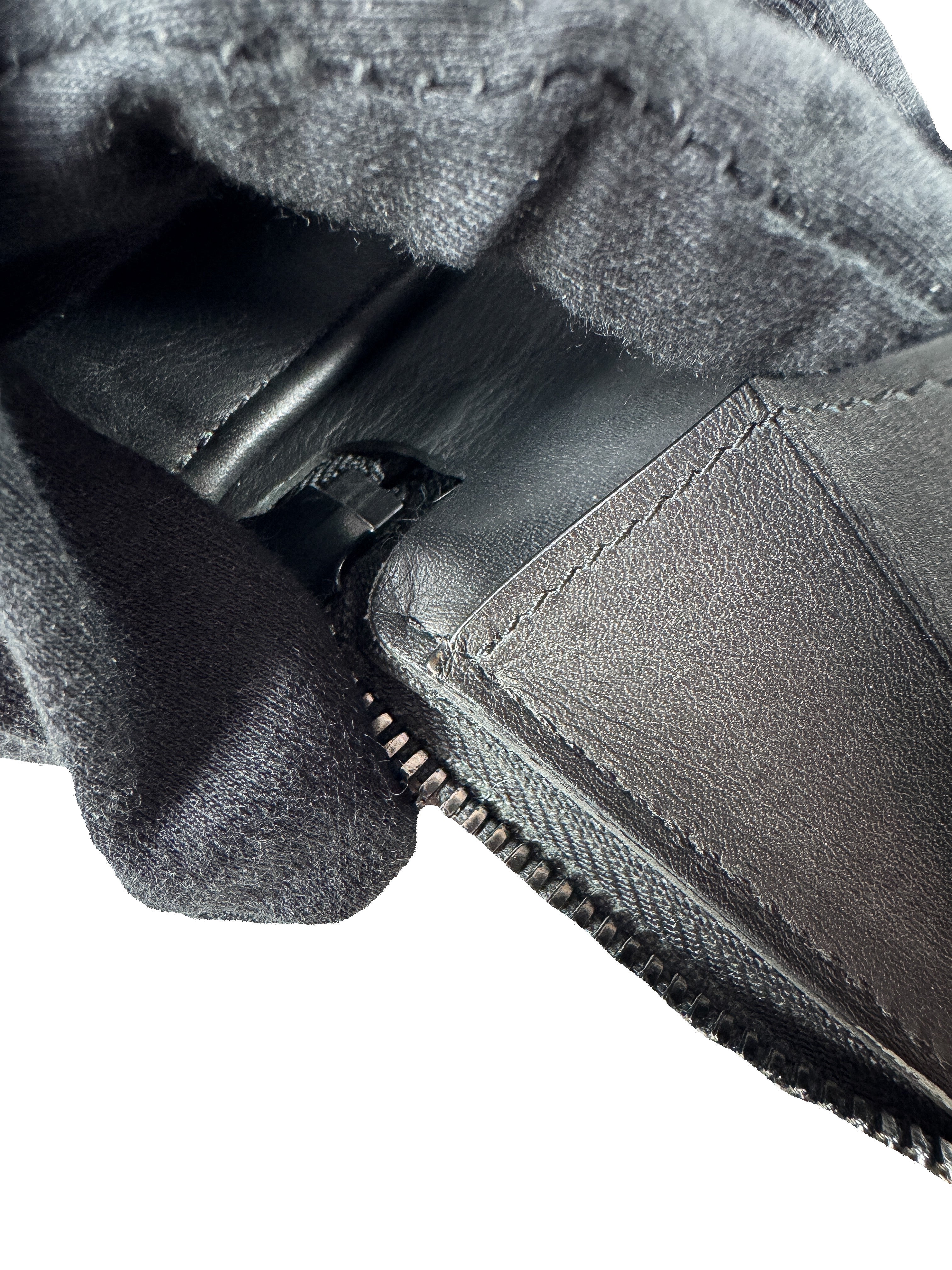 Louis Vuitton black leather monogram shadow zip around wallet CA2139