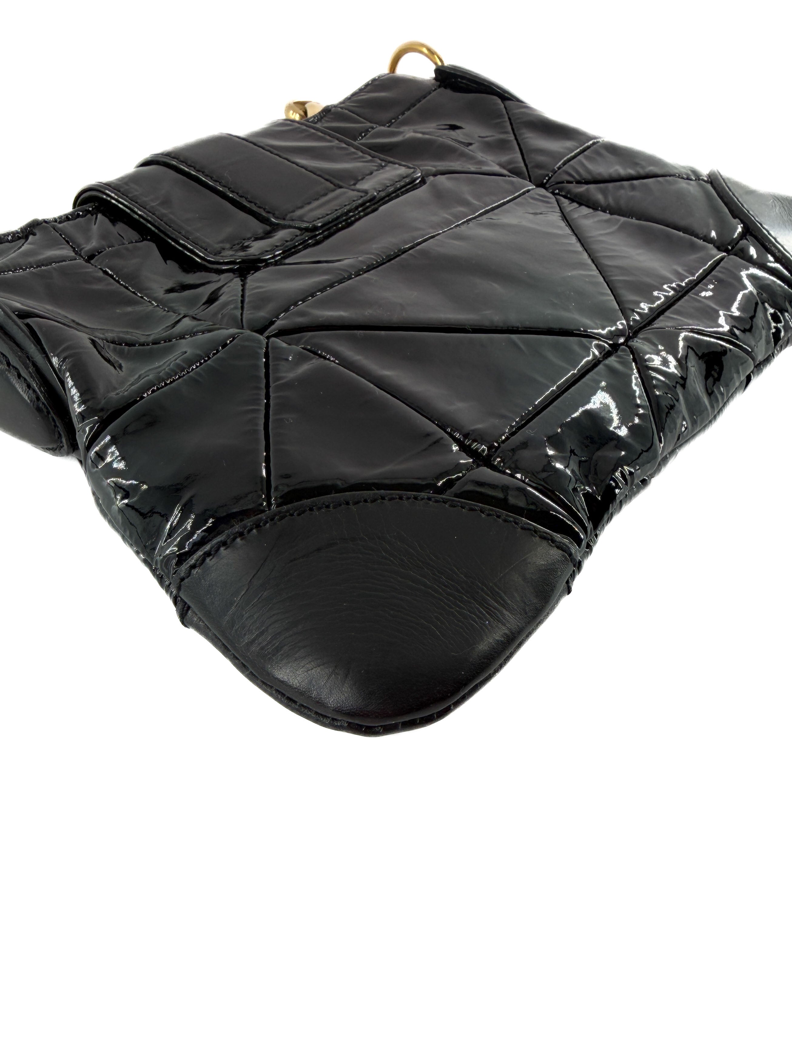 Marc Jacobs black patent leather quilted Mini dual shoulder bag