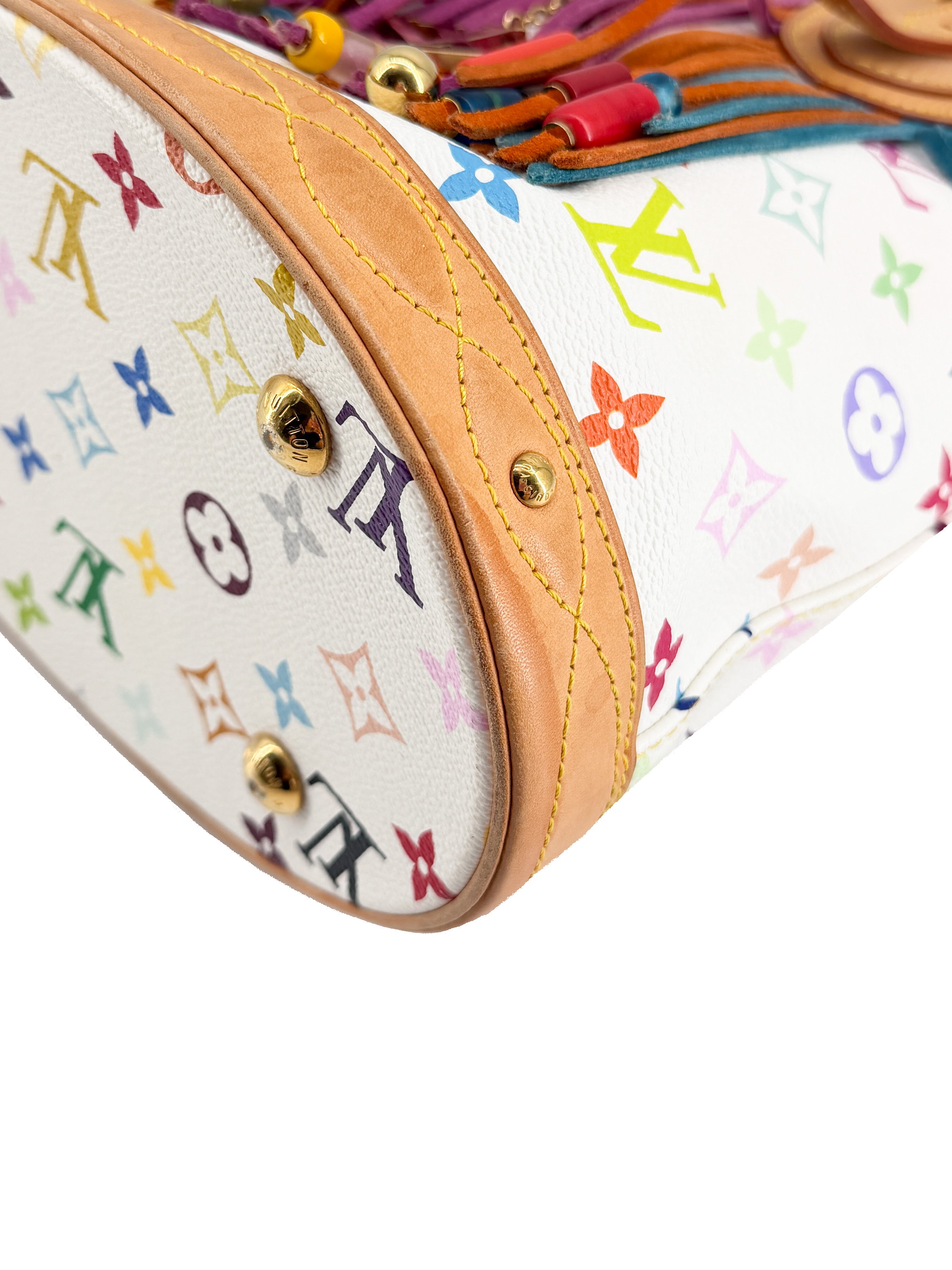 Louis Vuitton monogram multicolor fringe bucket white SR0056