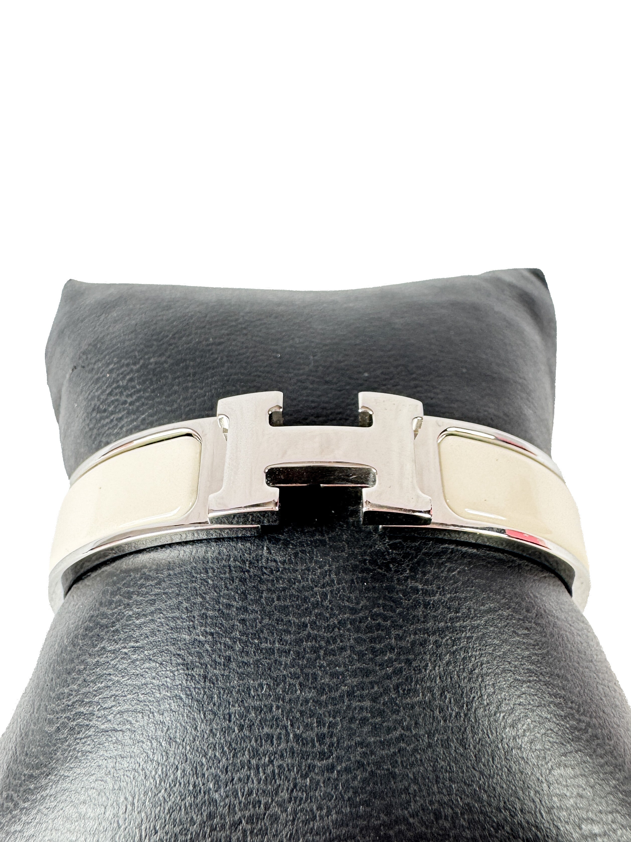 Hermès silver/beige Clic H bracelet ST1201