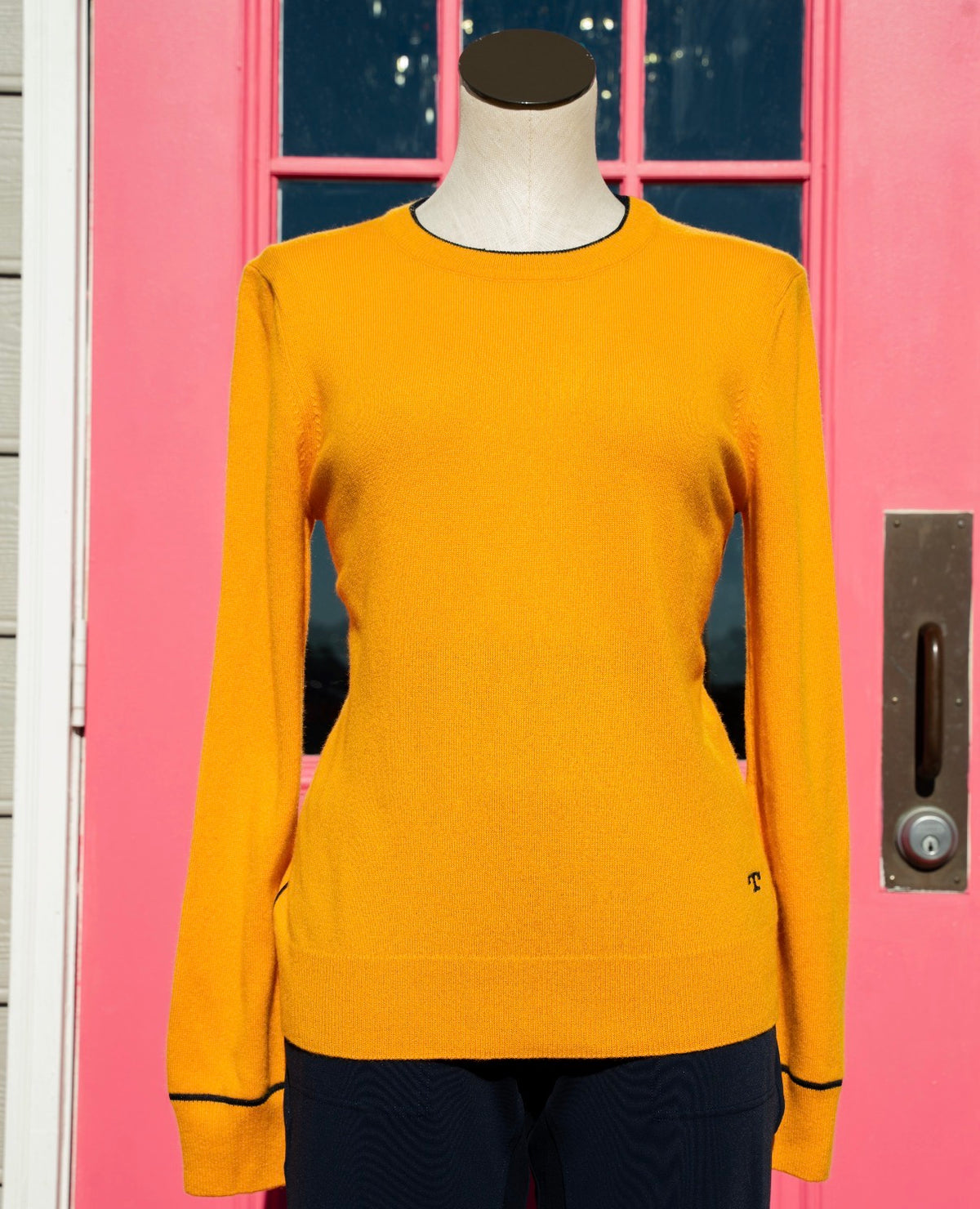Tory Burch golden yellow navy cashmere sweater size M