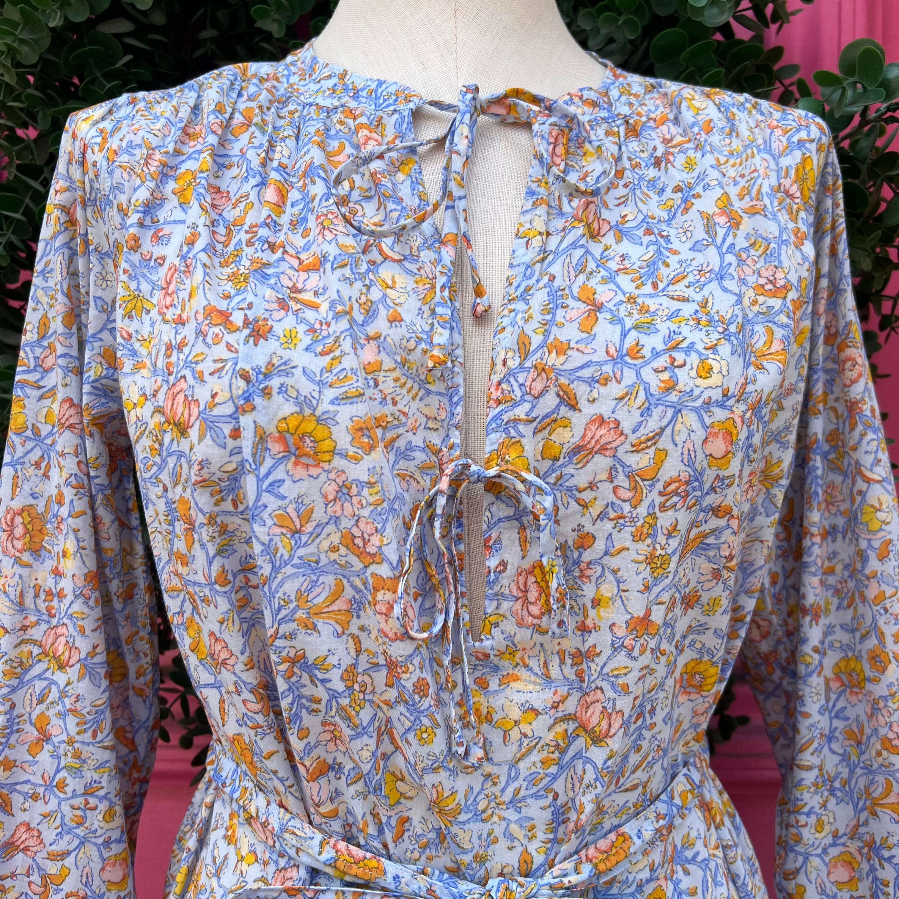 J. Crew blue orange floral long sleeve dress size XS NWT