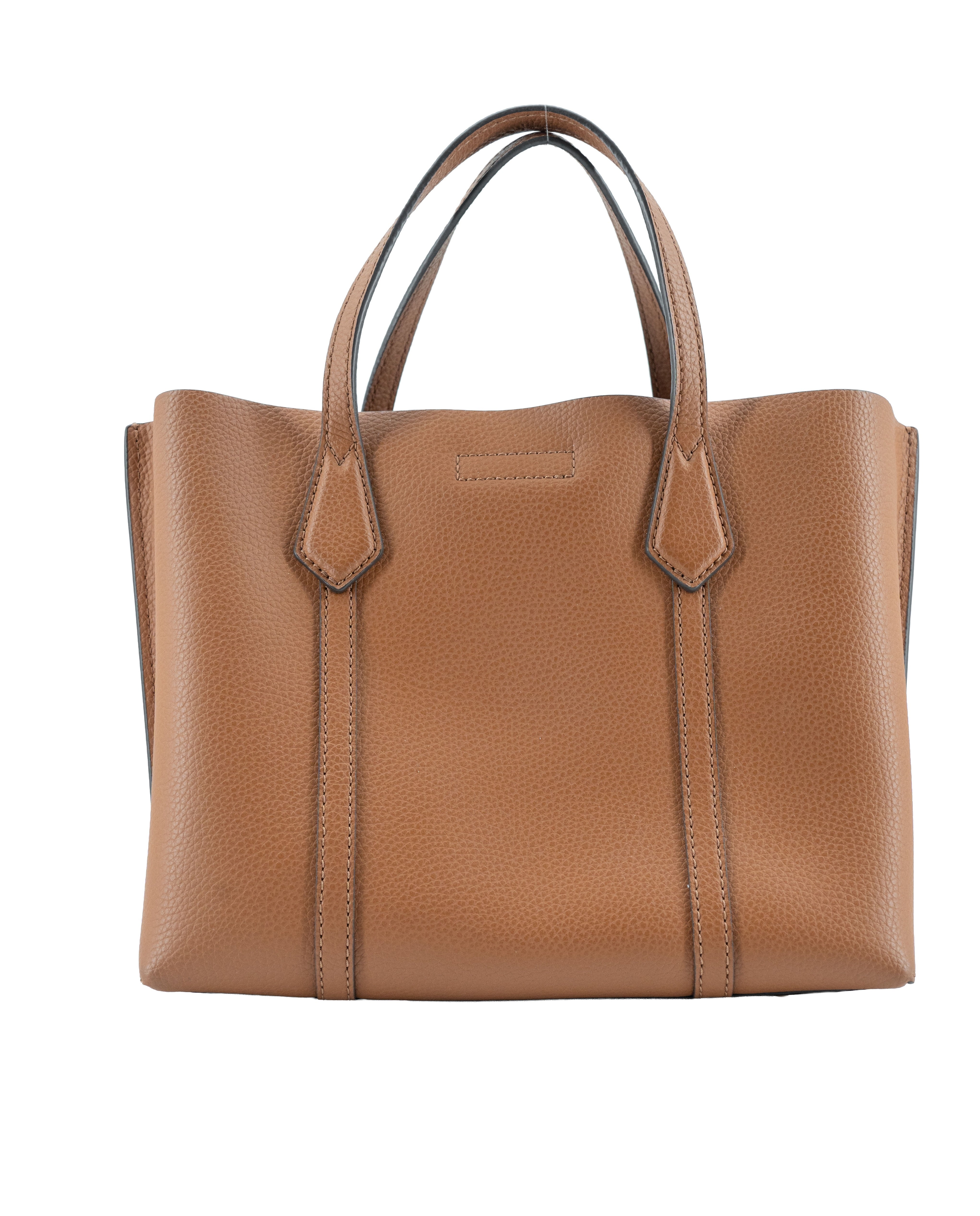 Tory Burch brown leather small Perry triple compartment tote