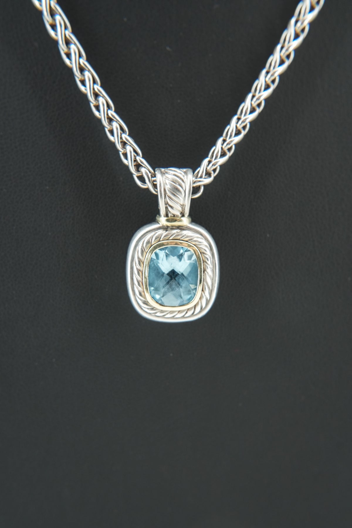David Yurman sterling silver, 14k yellow gold, blue topaz Albion necklace