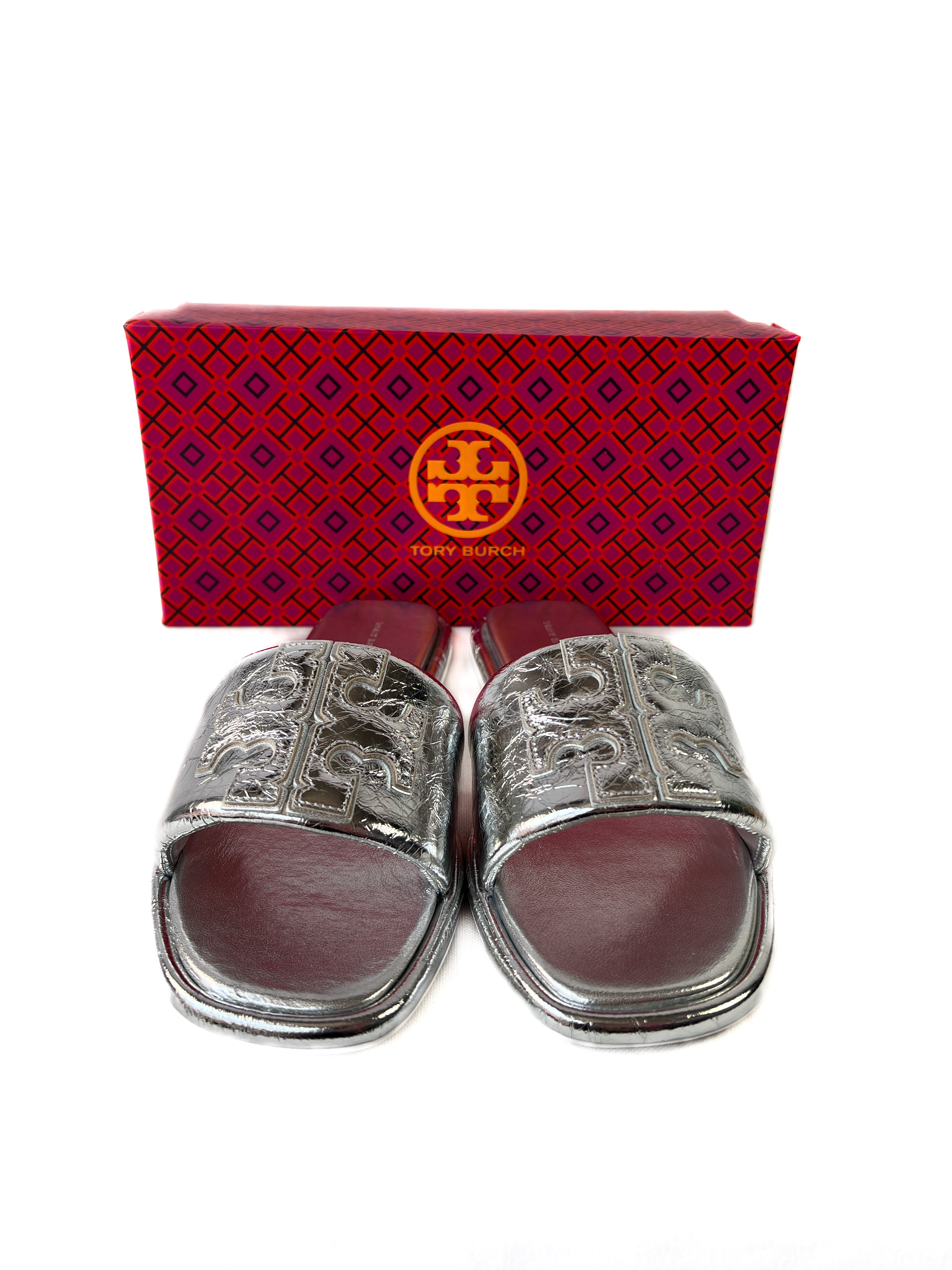 Tory Burch Women's Leather Double T Sport Slide/Aged Camellia/Gold/ US  10,5M