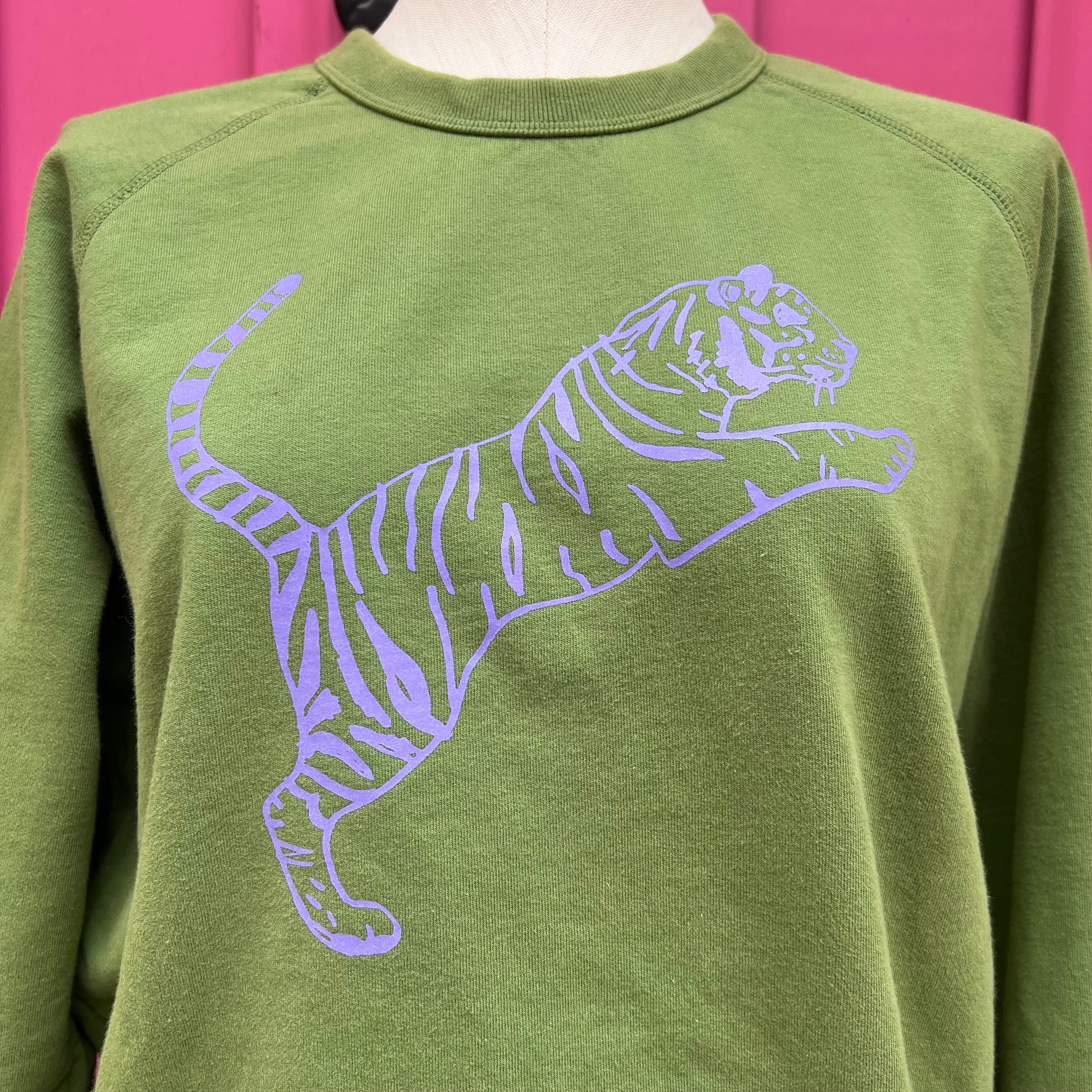 Clare V green purple Tiger pullover size M AS IS