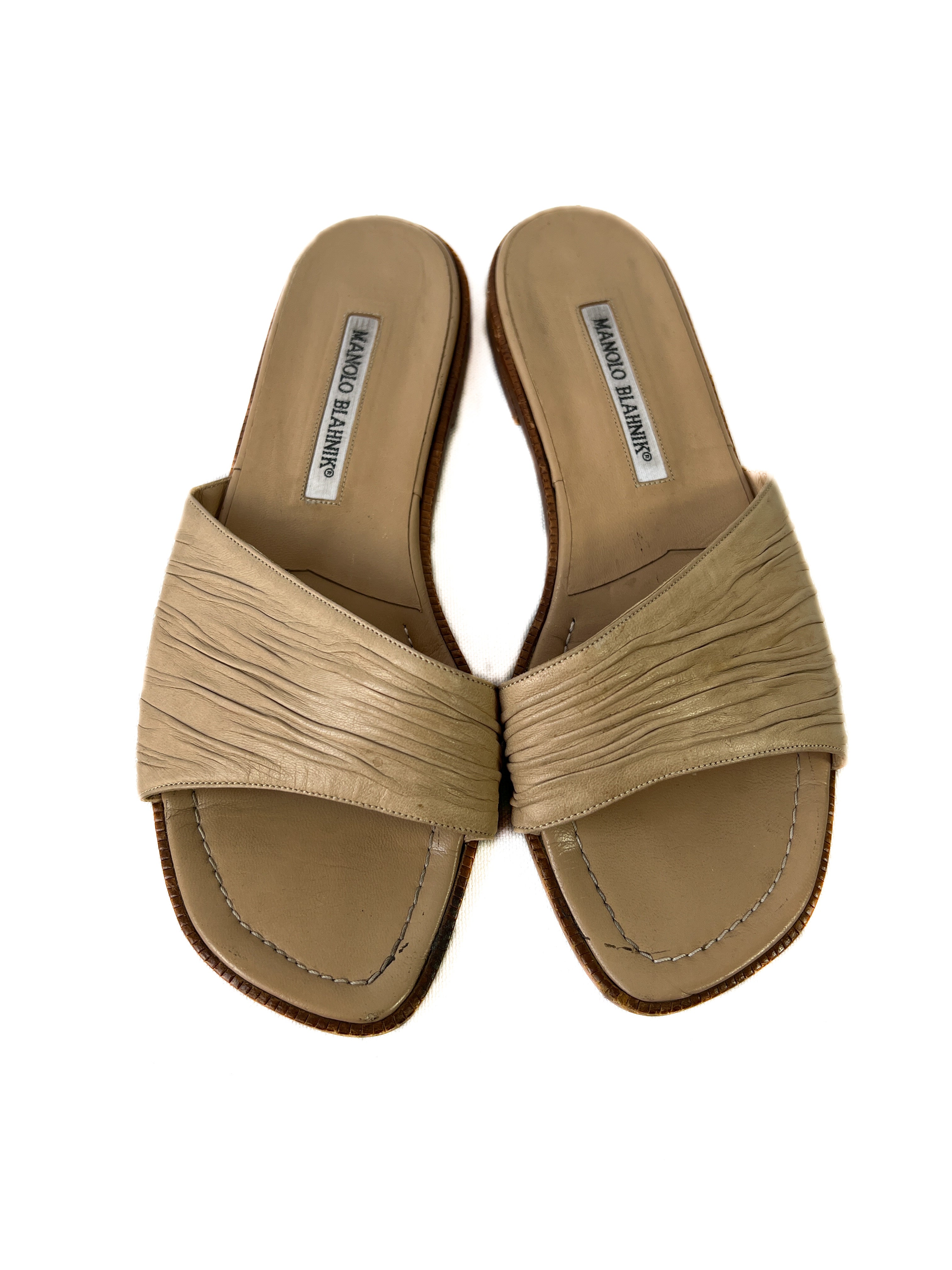 Manolo Blahnik nude leather slide sandals size 37.5