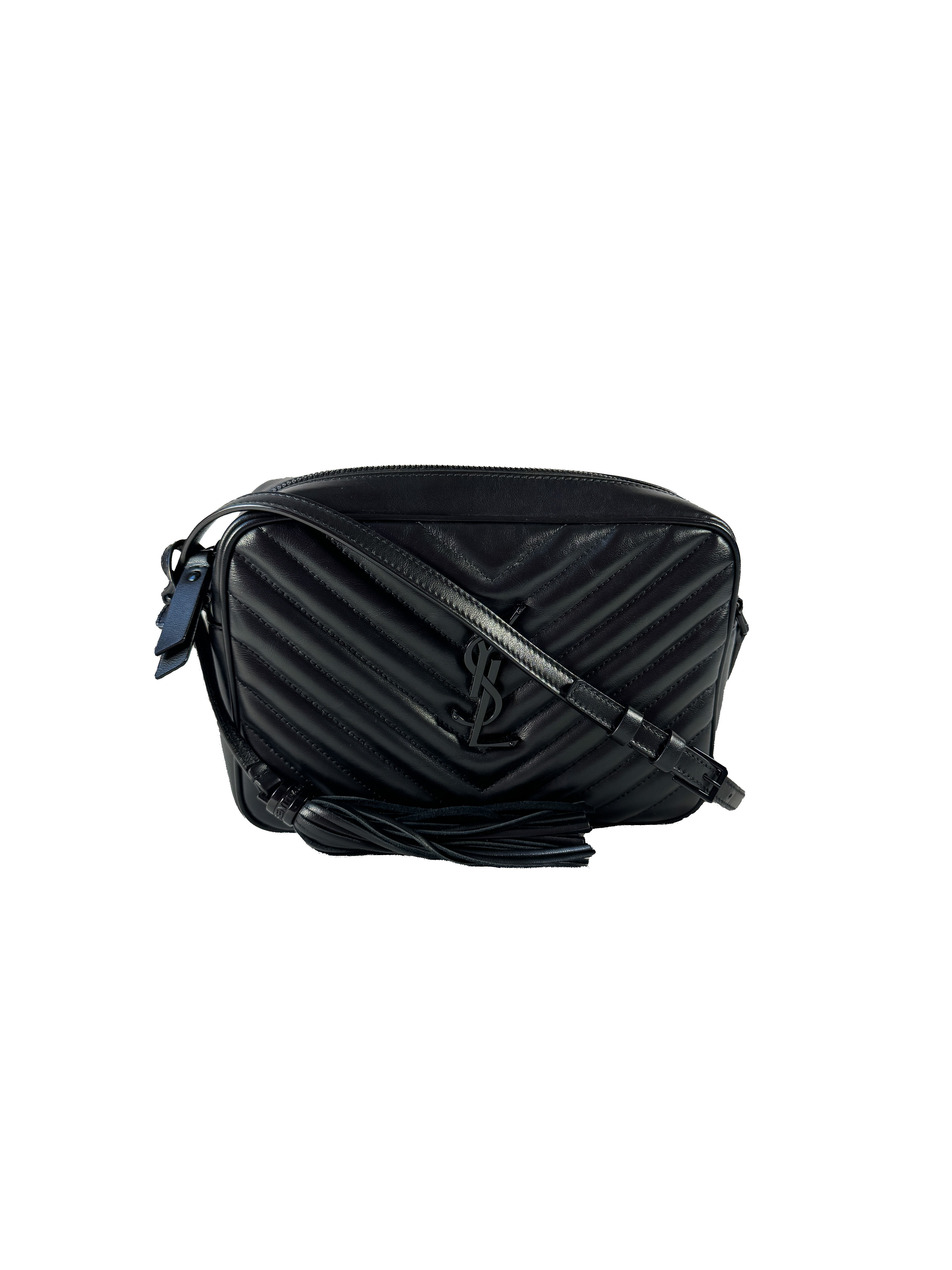 Saint Laurent Lou black leather camera Matelasse Chevron bag small GUE612544.0422