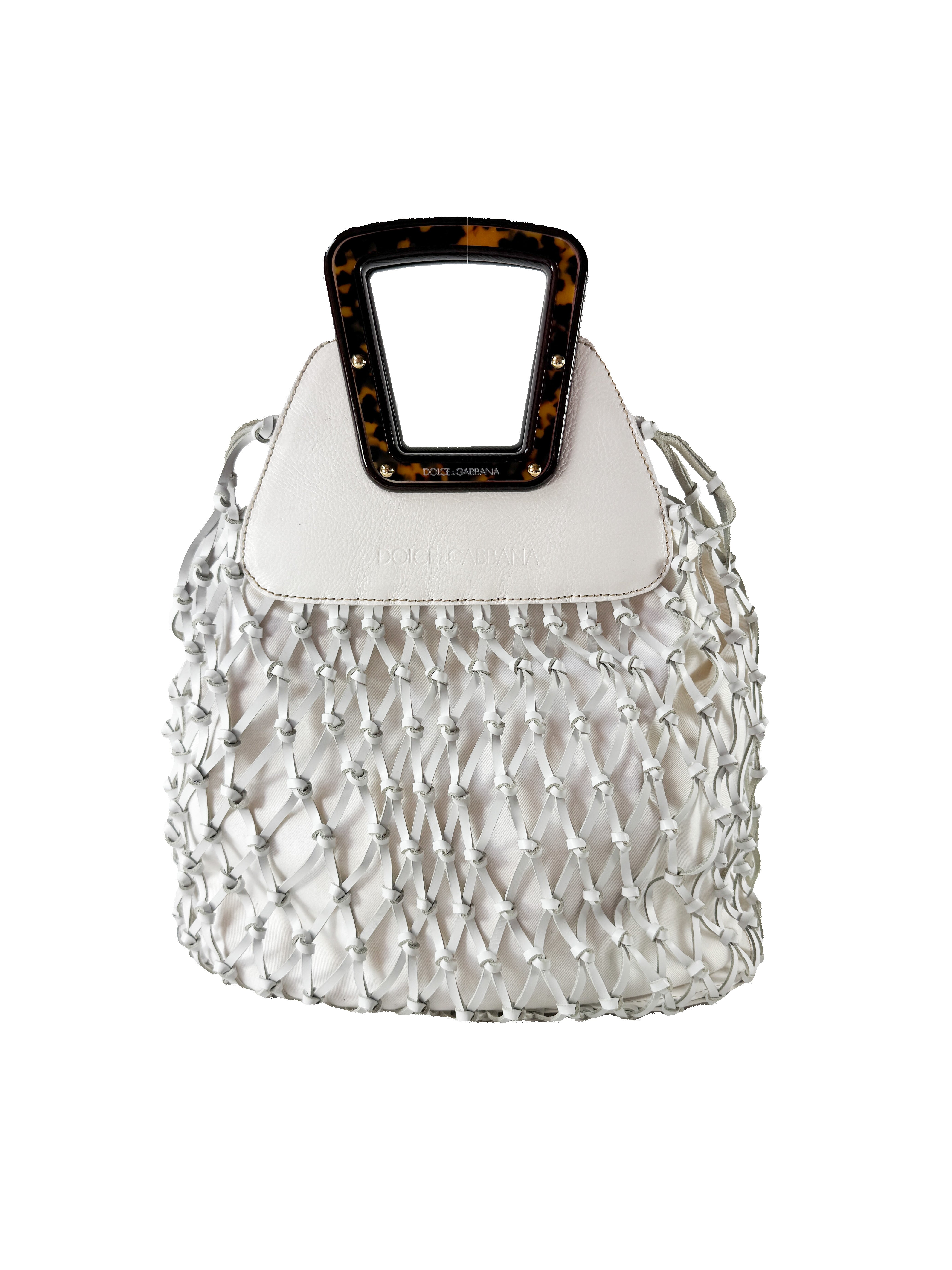 Dolce & Gabbana white cage leather top handle bag *as is*