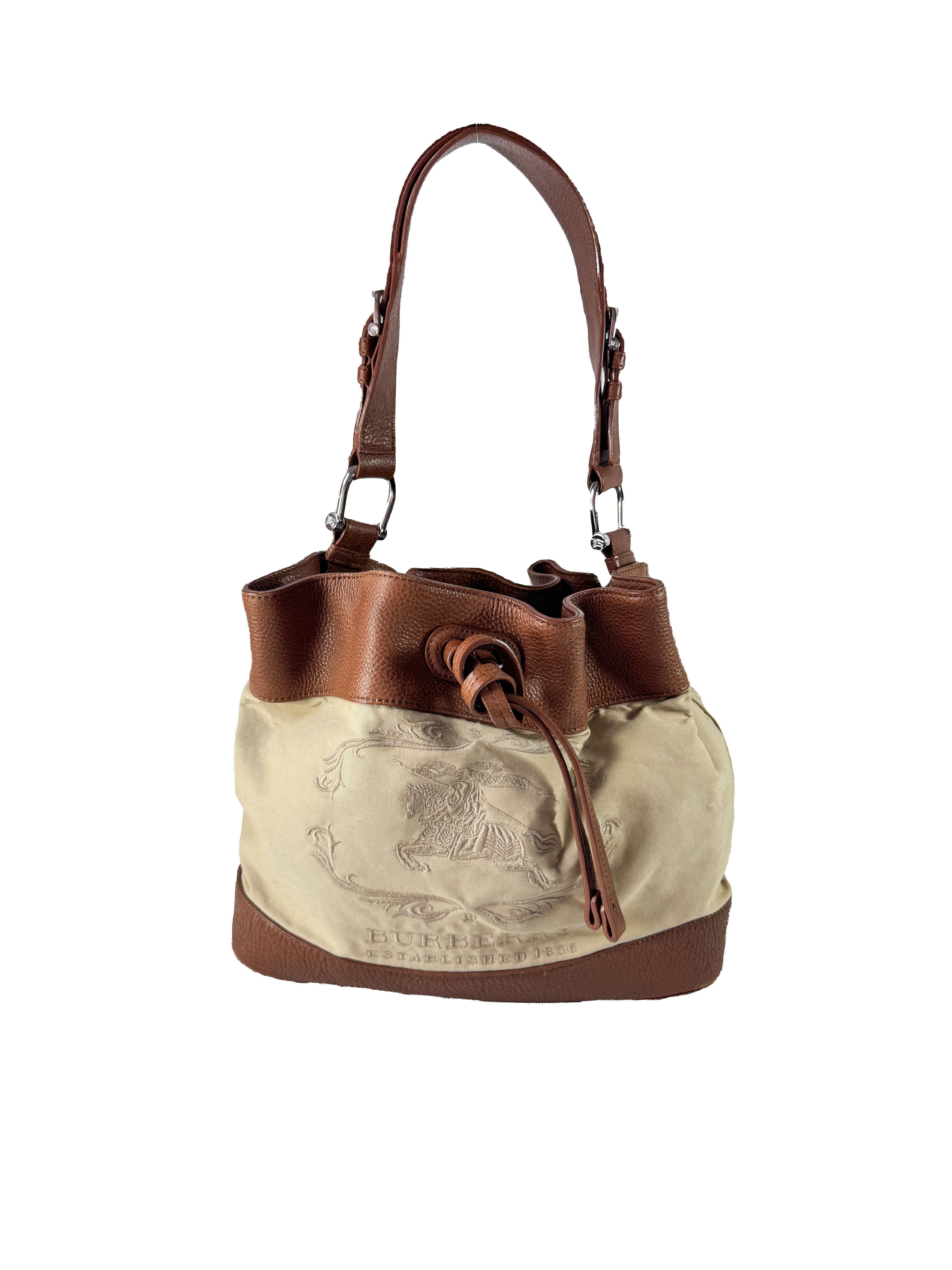 Burberry cream/brown logo canvas bucket bag