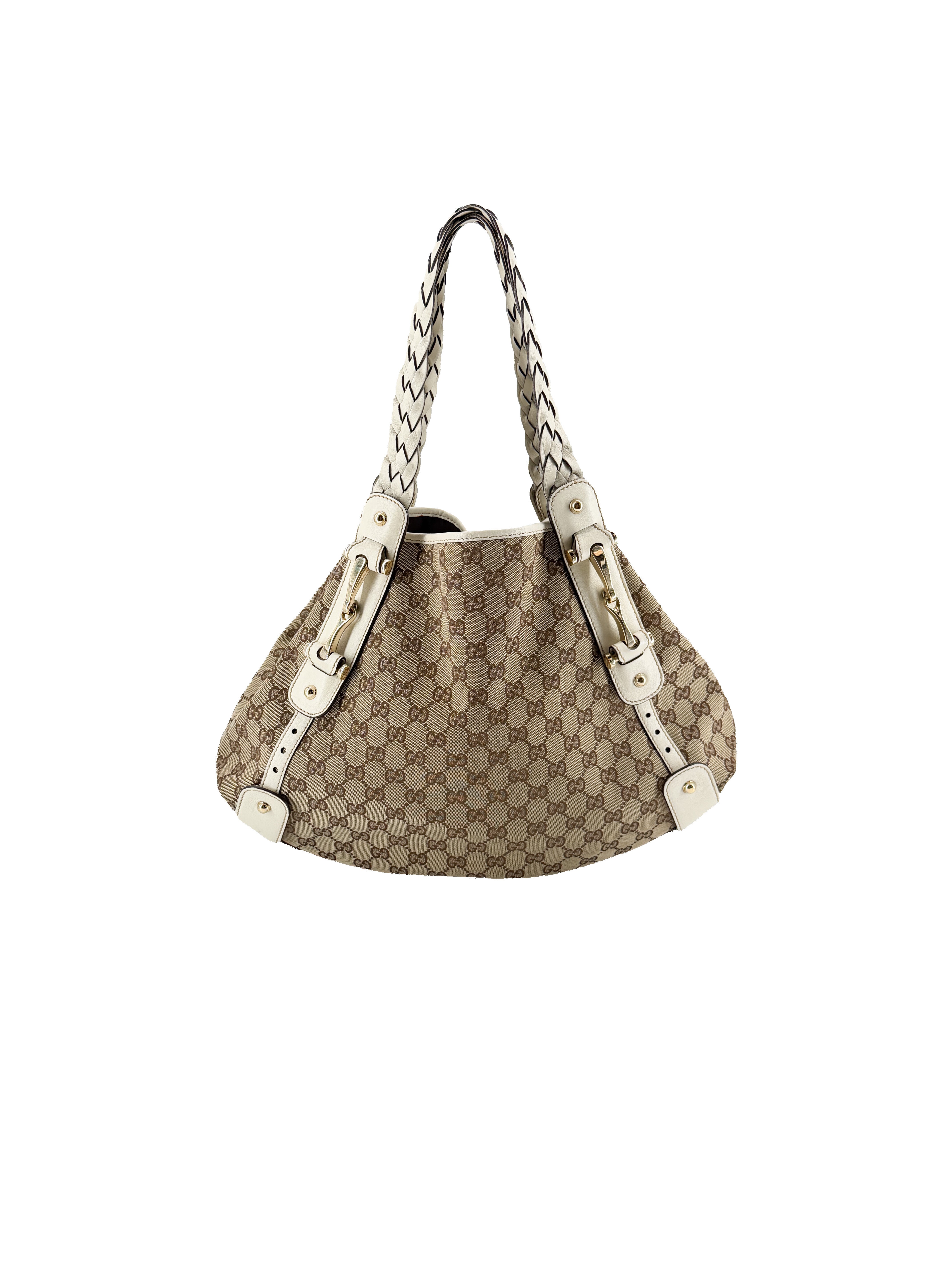Gucci brown white signature Pelham medium shoulder bag 137621 486628