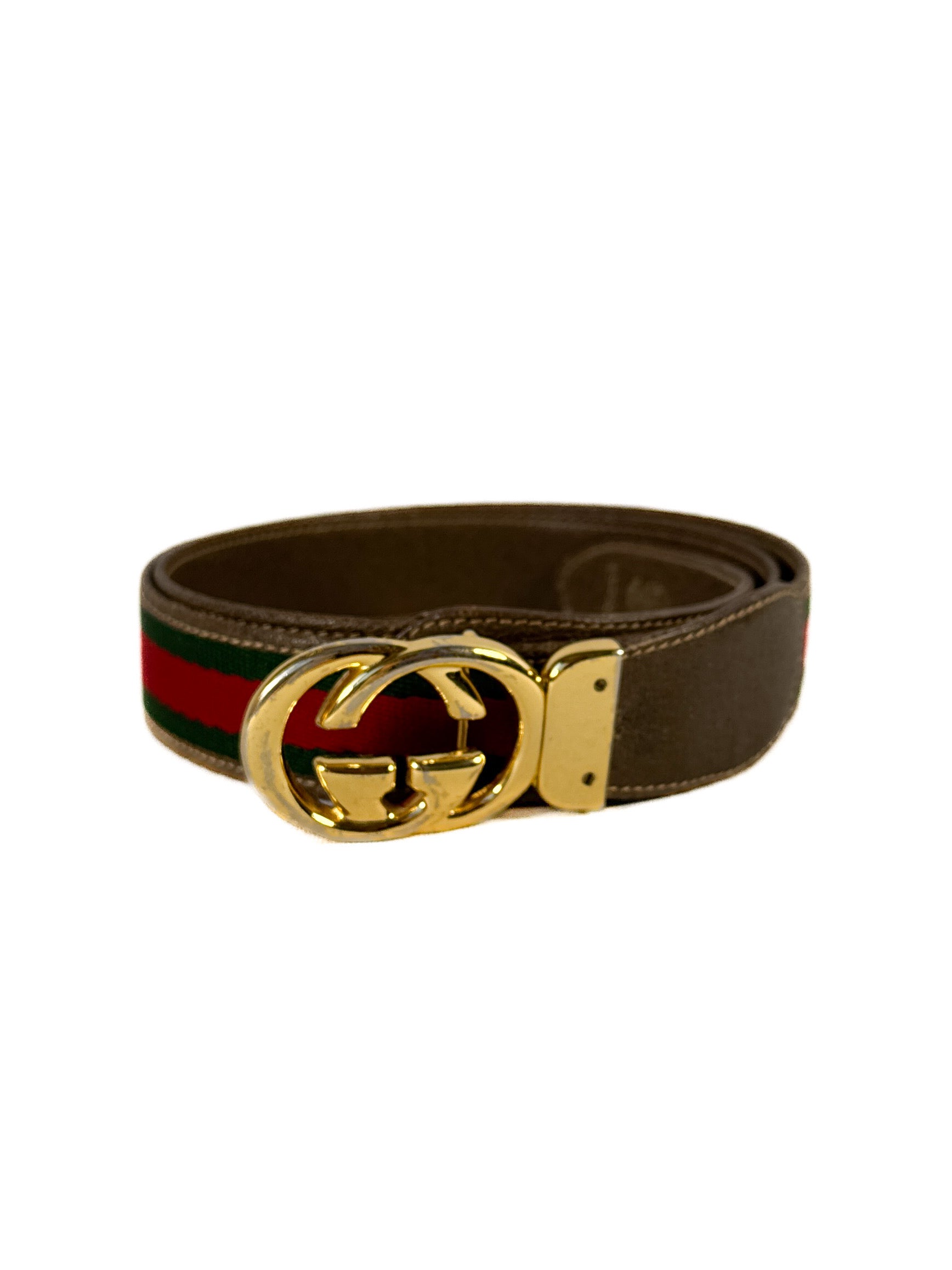 Gucci brown leather red/green striped belt size 95-38 *as is*