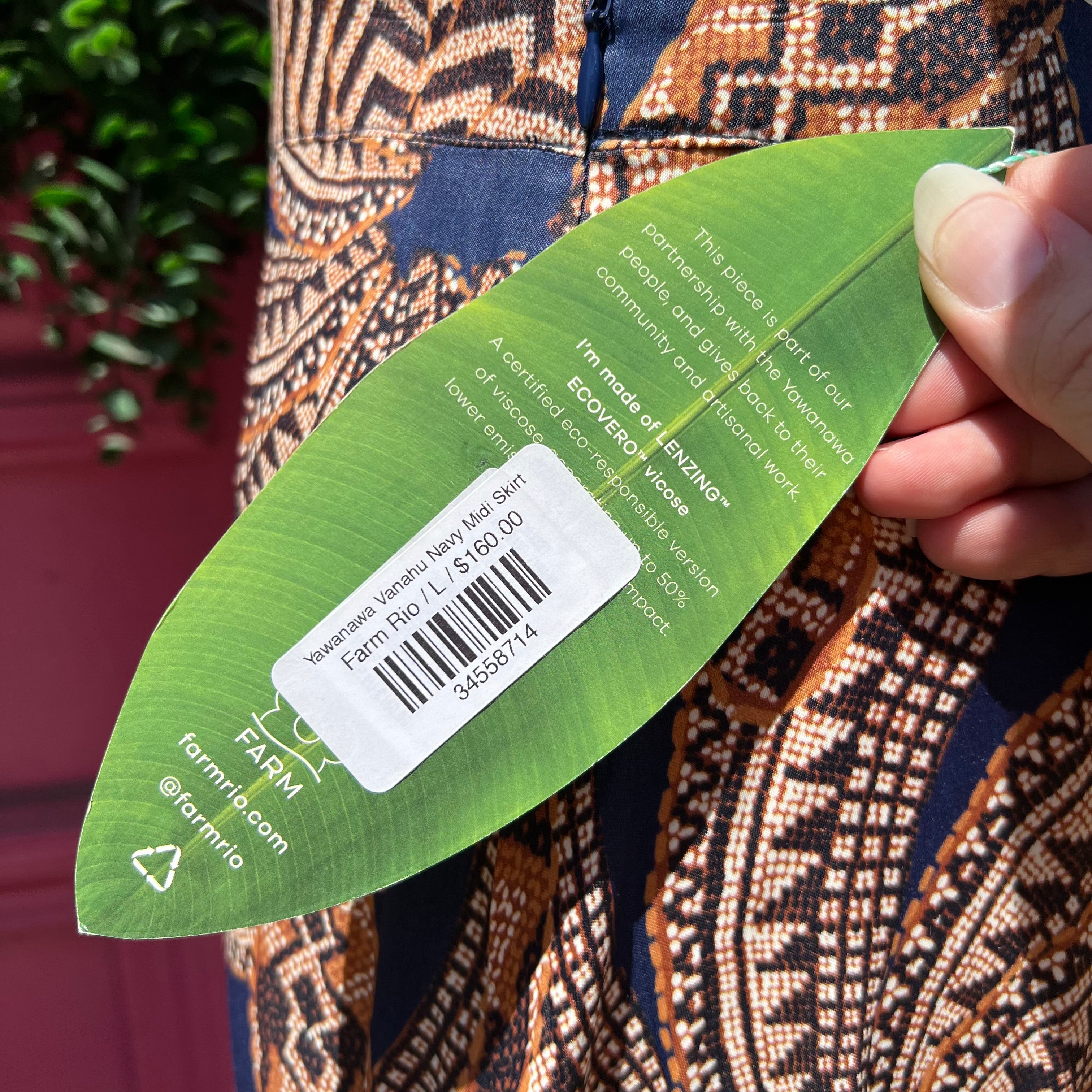 FARM RIO navy brown print skirt size L NWT