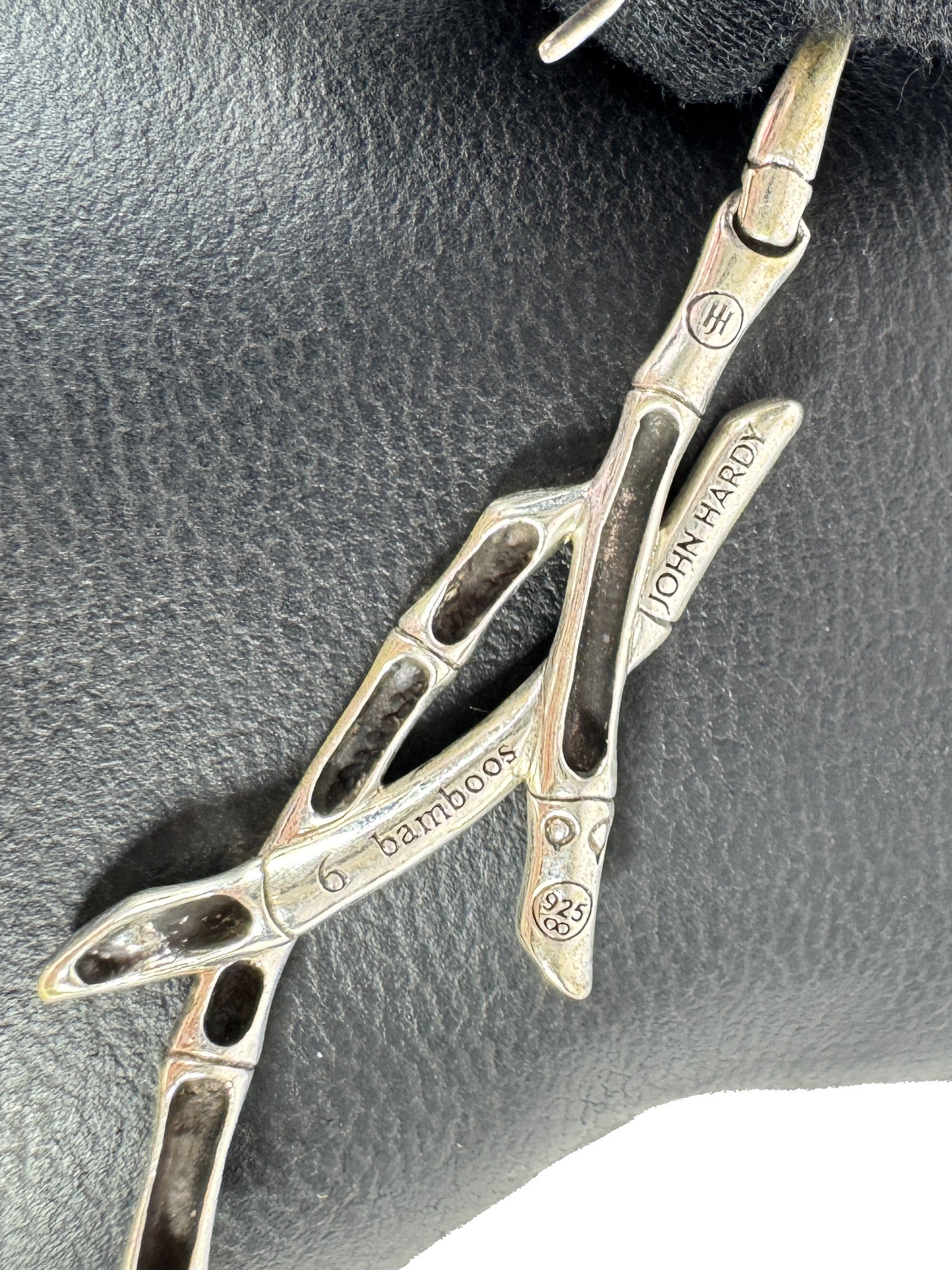 John Hardy sterling silver Pavé diamond bamboo dangle earrings