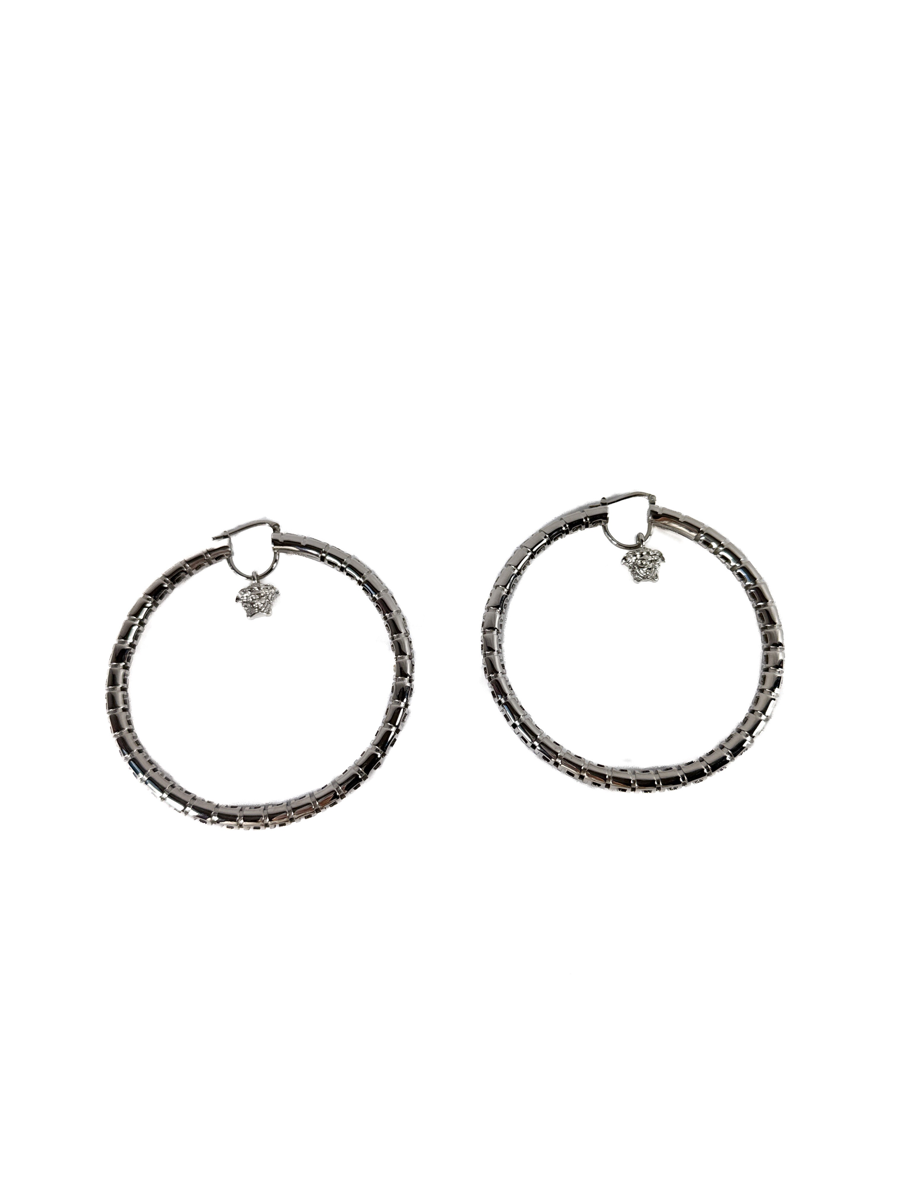 Versace silver tone large Medusa Greca hoop earrings