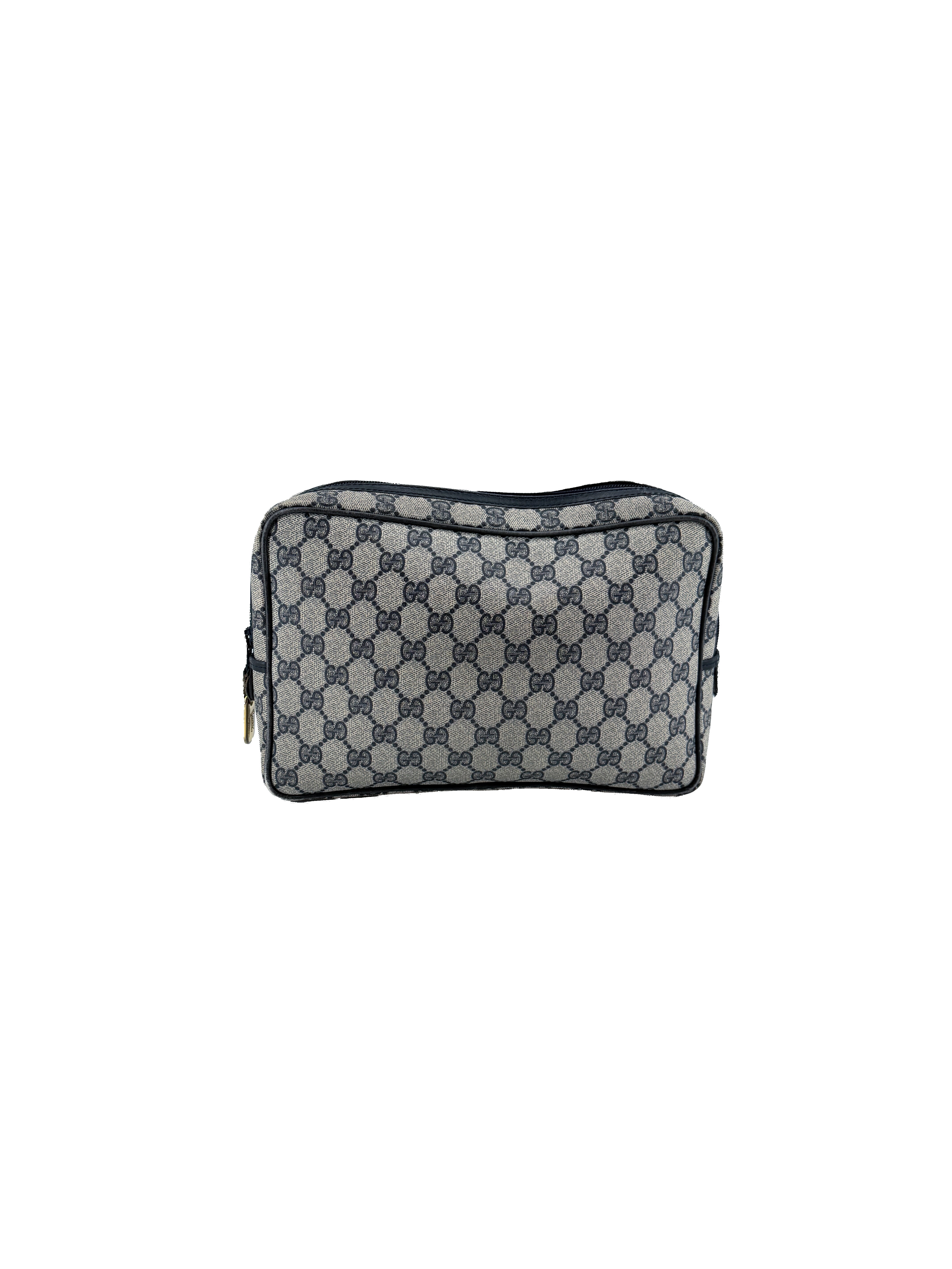 Gucci navy vintage GG coated canvas zip pouch