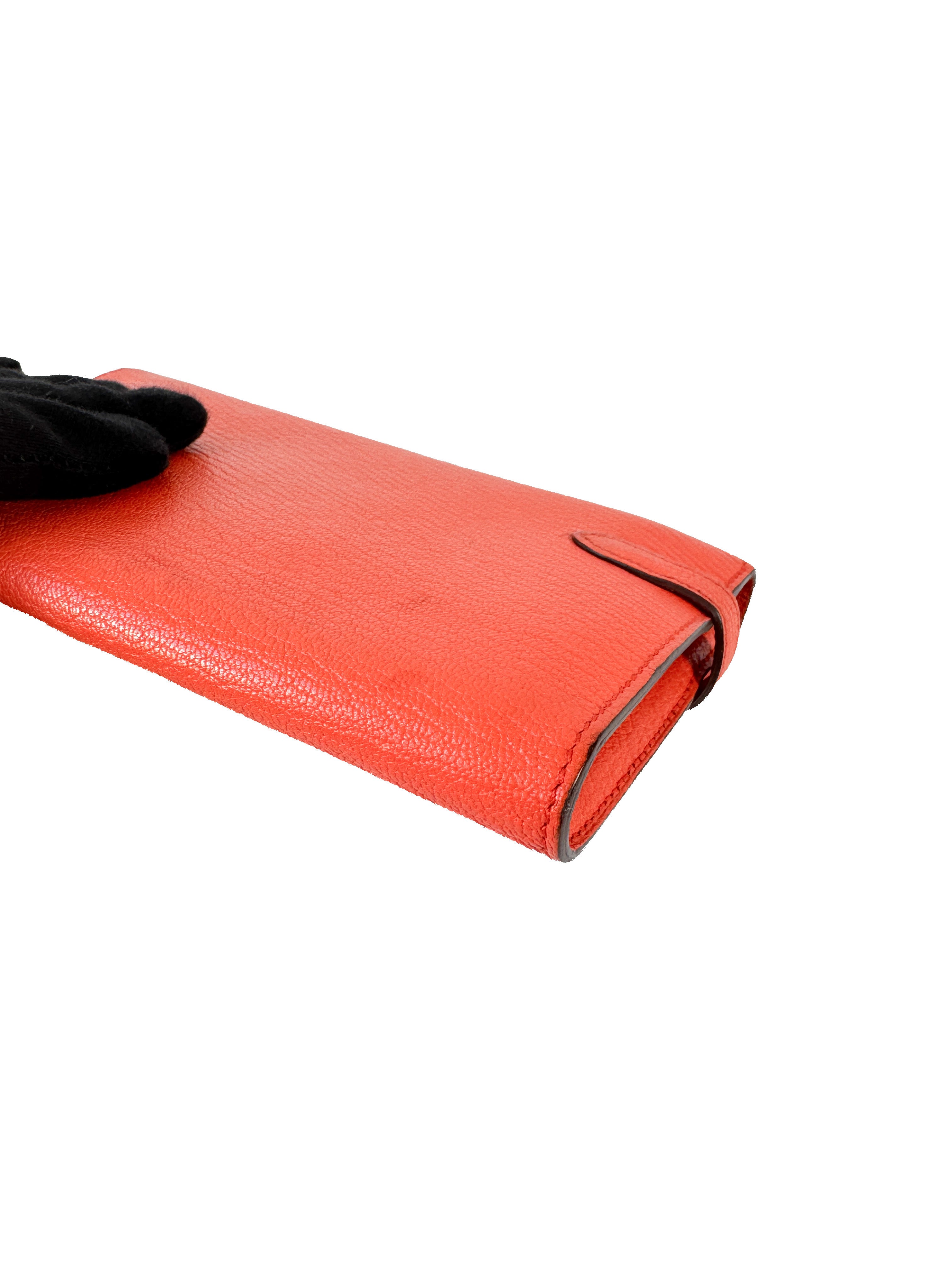 Hermès Kelly orange leather longue mysore wallet A stamp