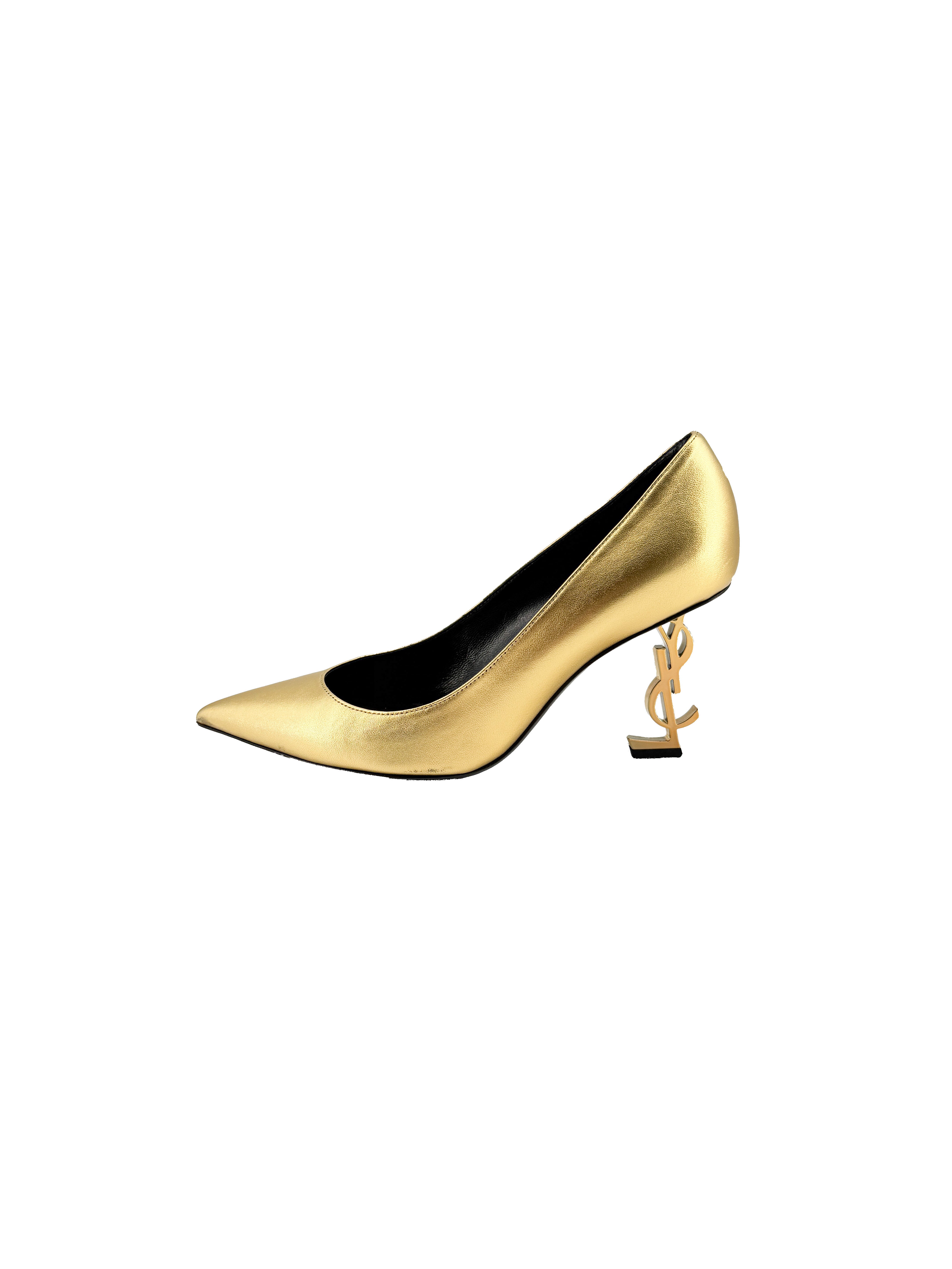 Saint Laurent gold metallic calfskin Opyum pumps size 38