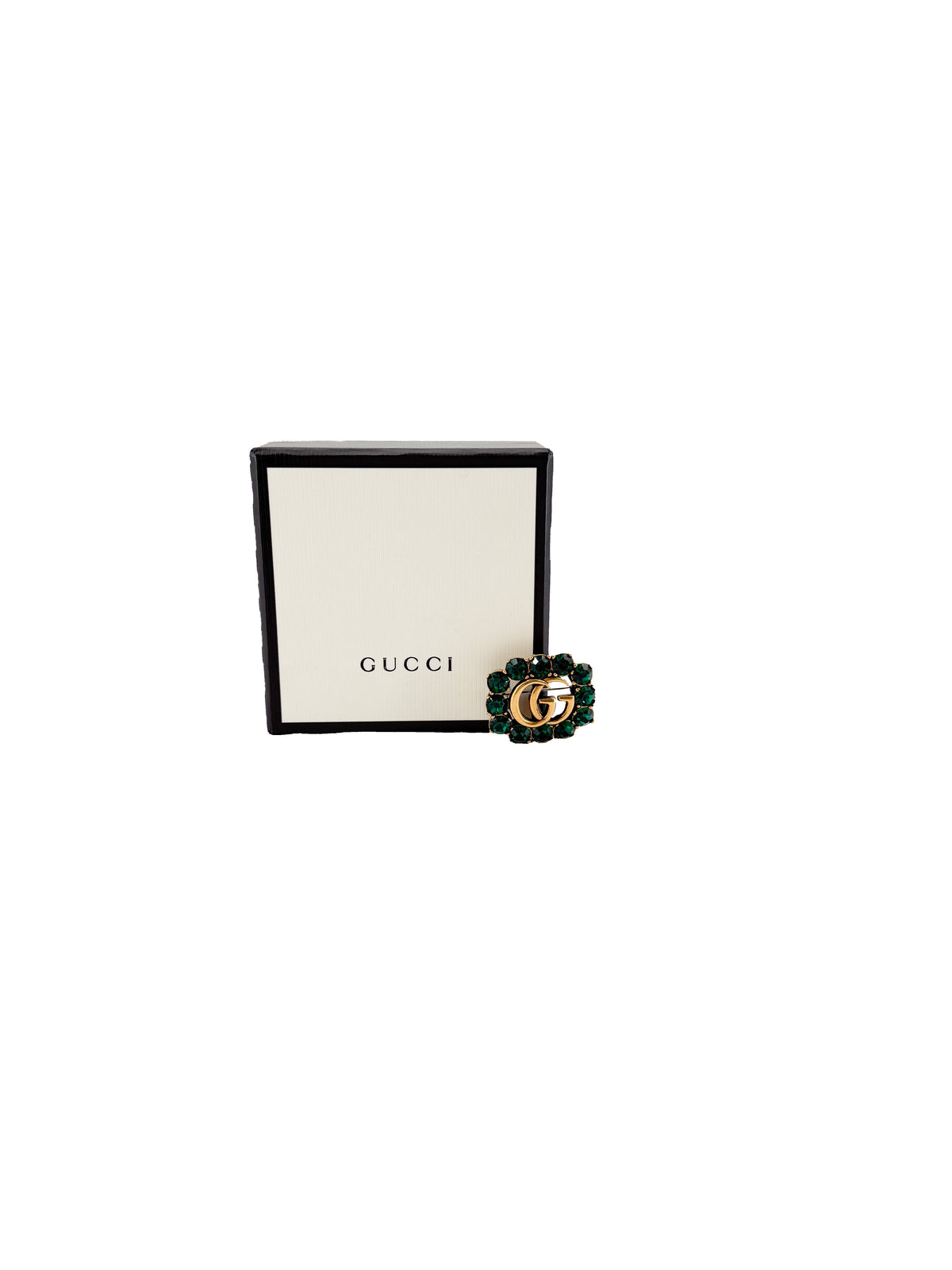 Gucci GG green rhinestone brooch