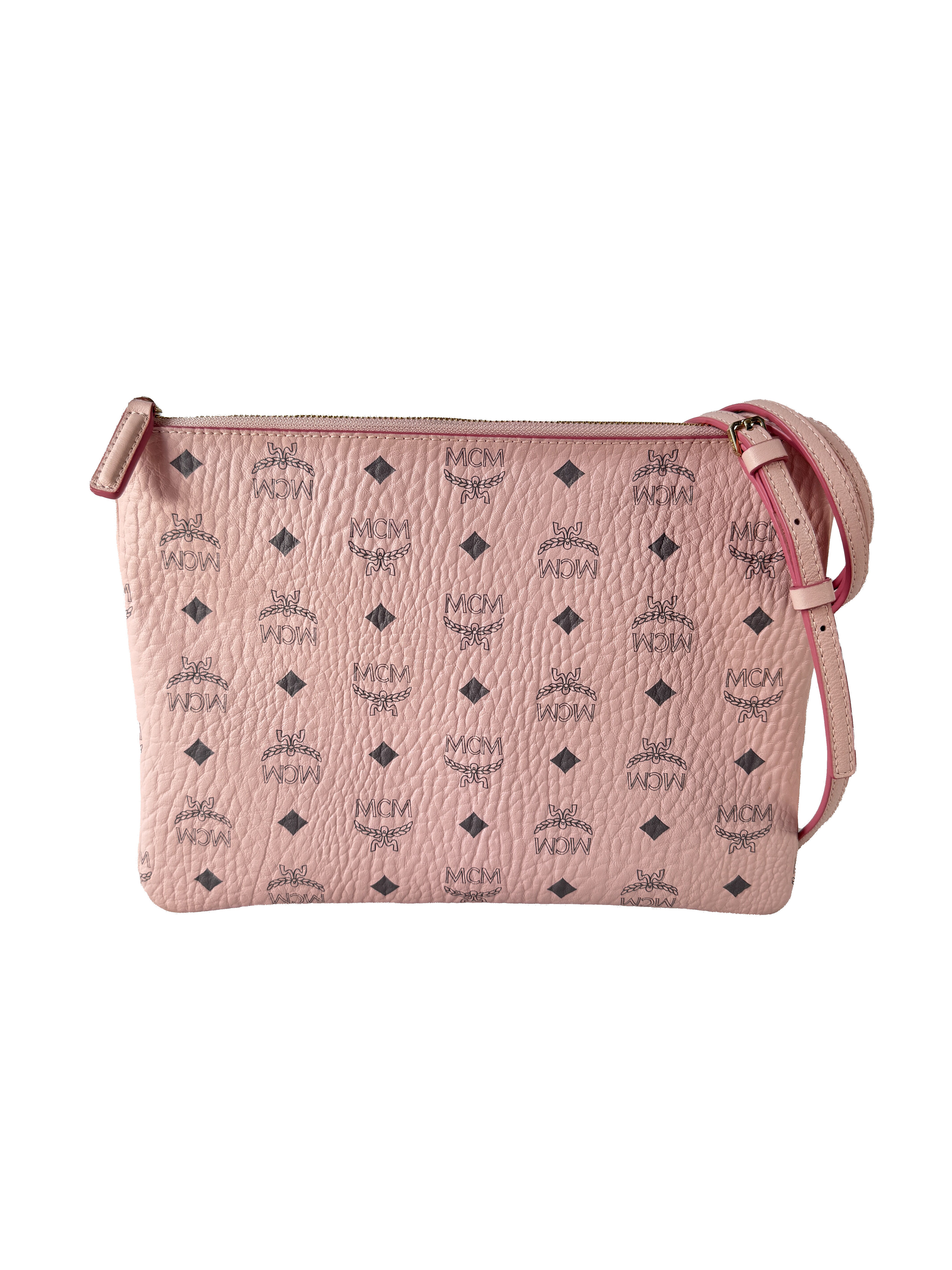 MCM pink medium logo crossbody pouch bag retail $490