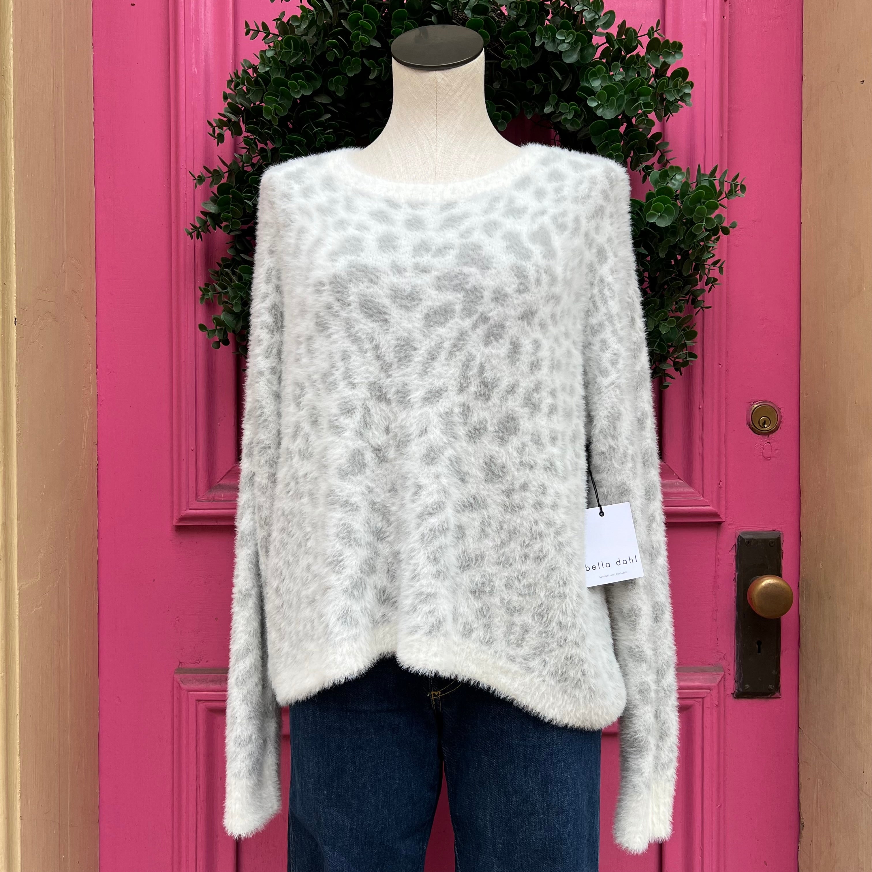 Bella Dahl gray white leopard print sweater size M NWT