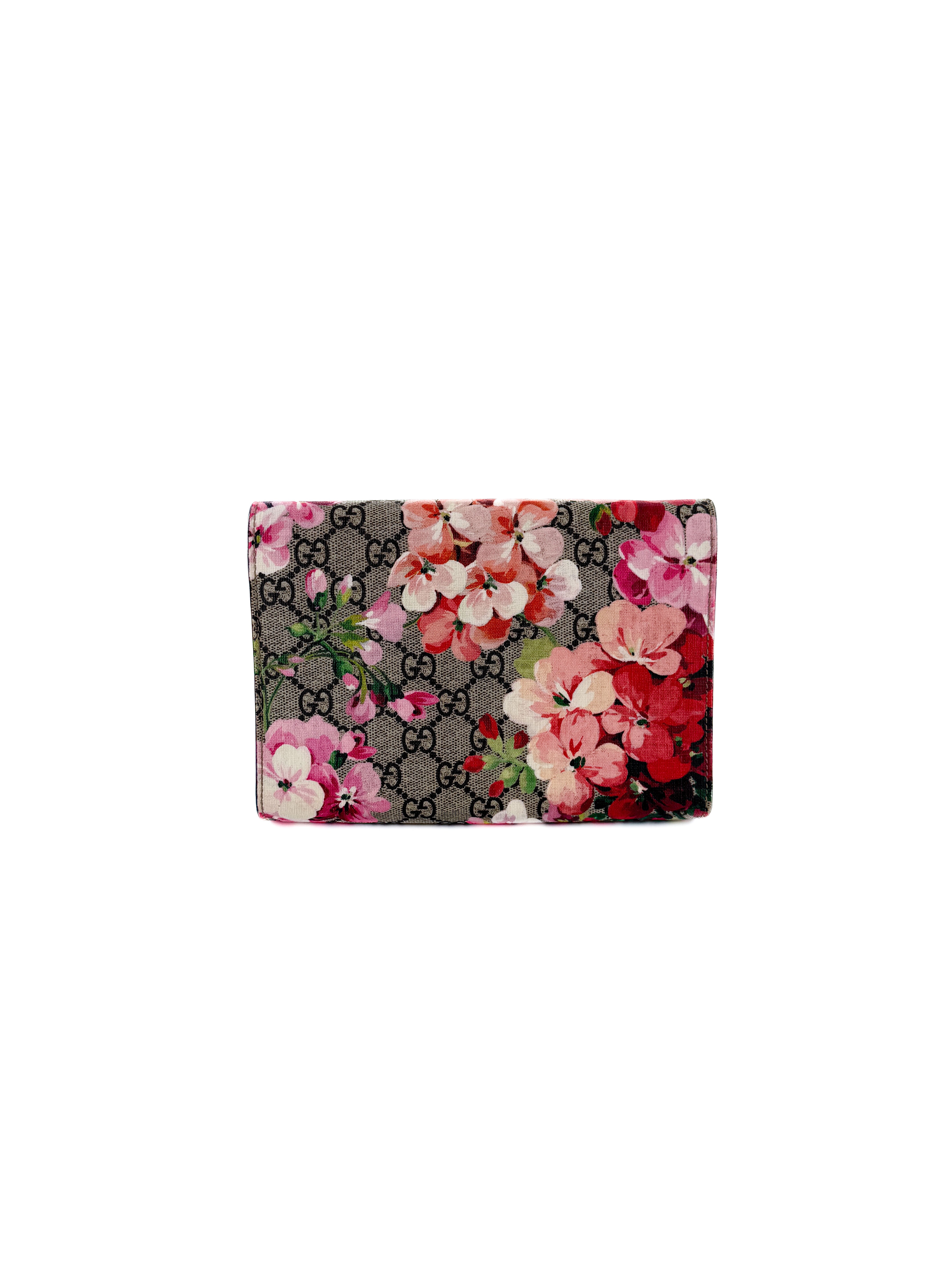 Gucci GG Supreme Monogram Pink Blooms Mini Dionysus Chain Wallet 2149