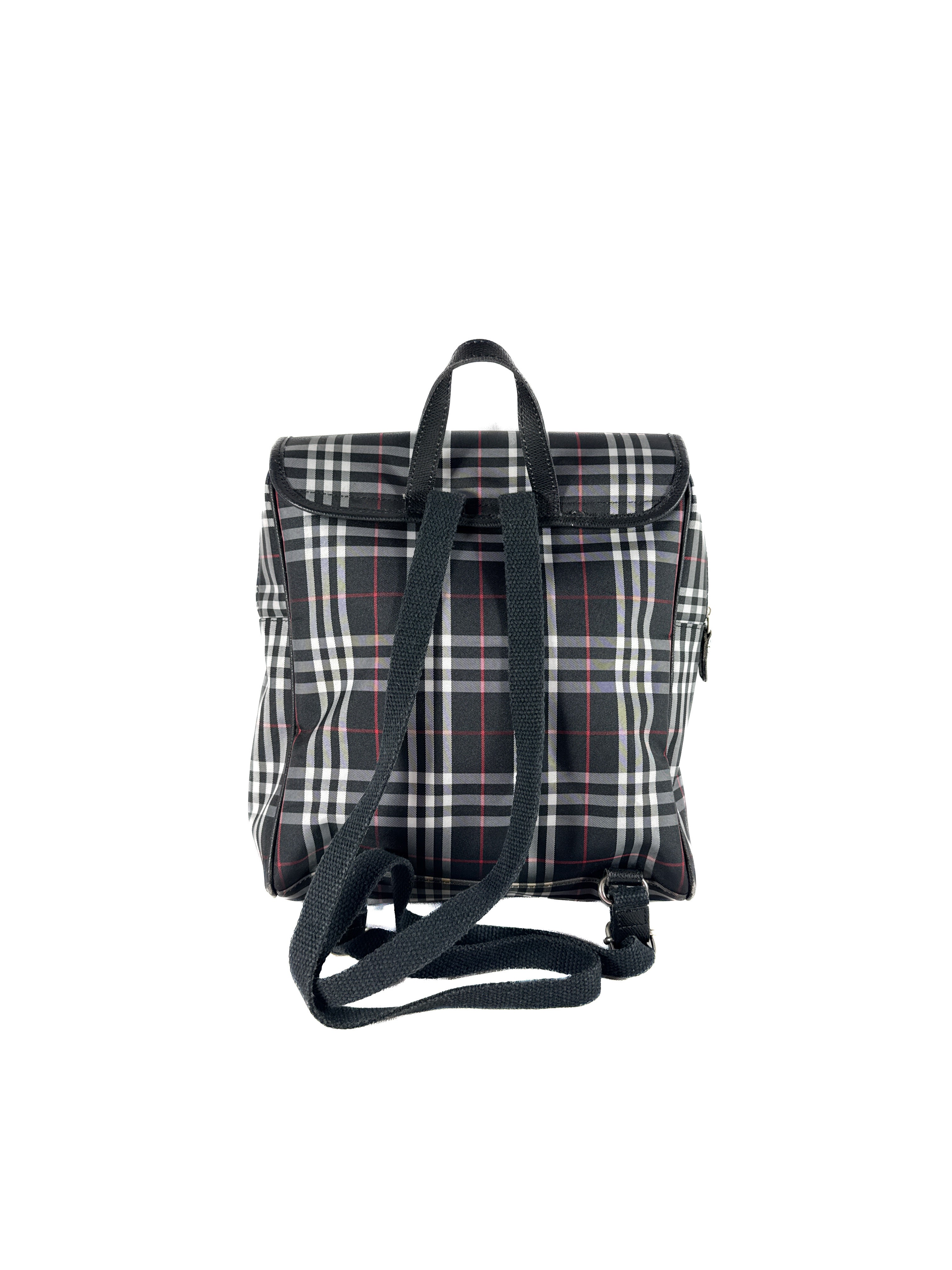Burberry black, white, red plaid nylon backpack