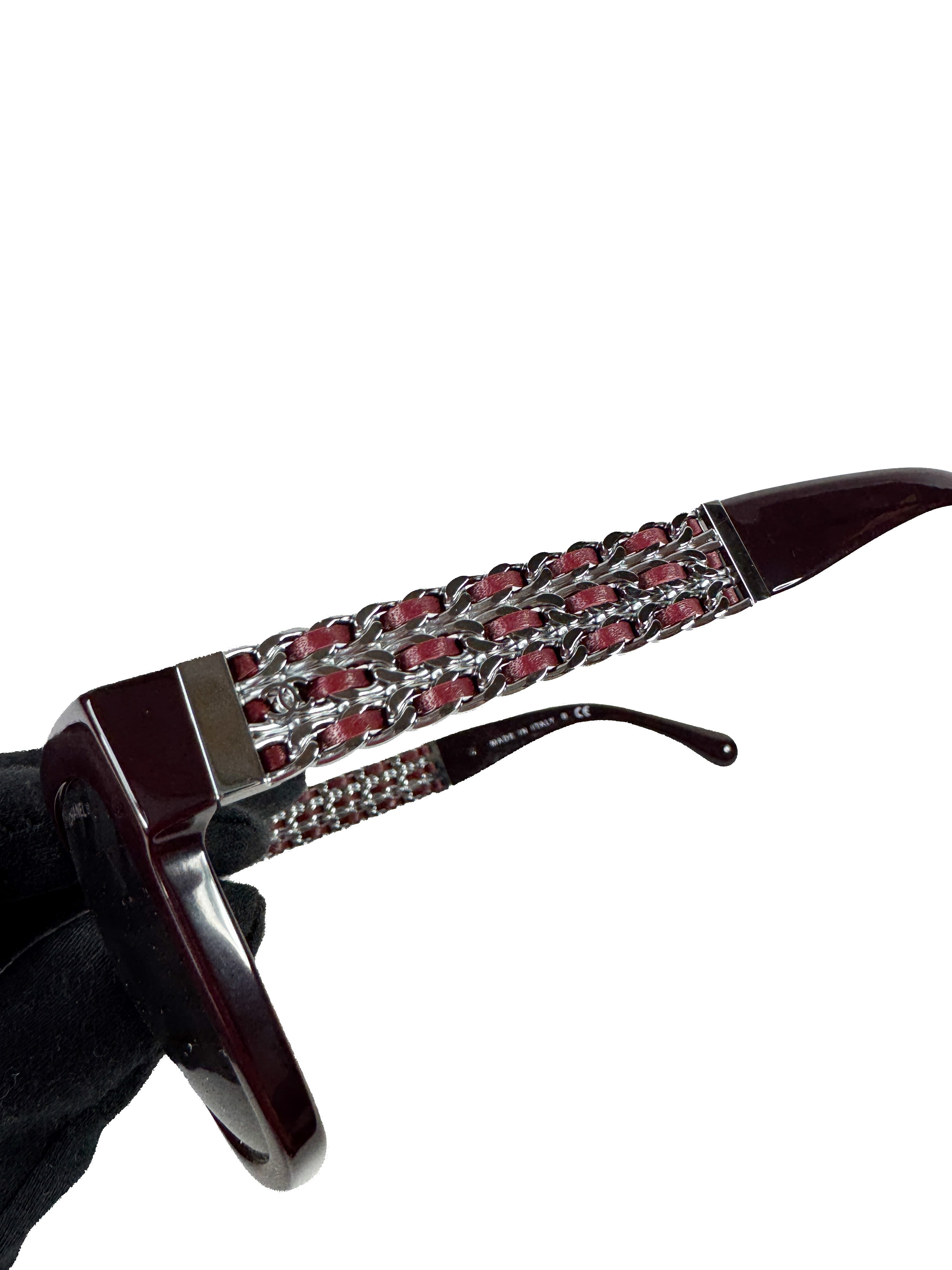 Chanel acetate lambskin leather chain sunglasses burgundy 67079